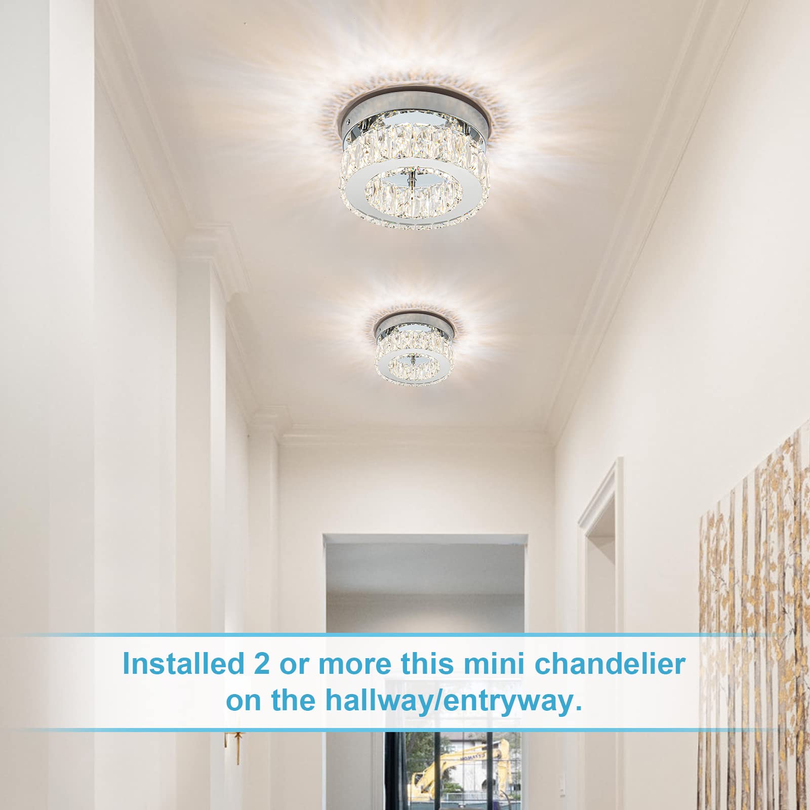 Homlaiting Mini Modern Crystal Chandeliers Led Flush Mount Light For Bedroom Kitchen Office