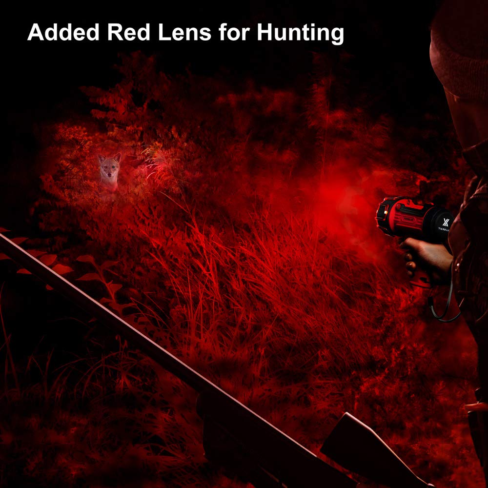 YIERBLUE Rechargeable Spotlight 100000 Lumen LED, IP67 Waterproof, Handheld Flashlight, Model YBN-2000, Red, 10000mAh Battery