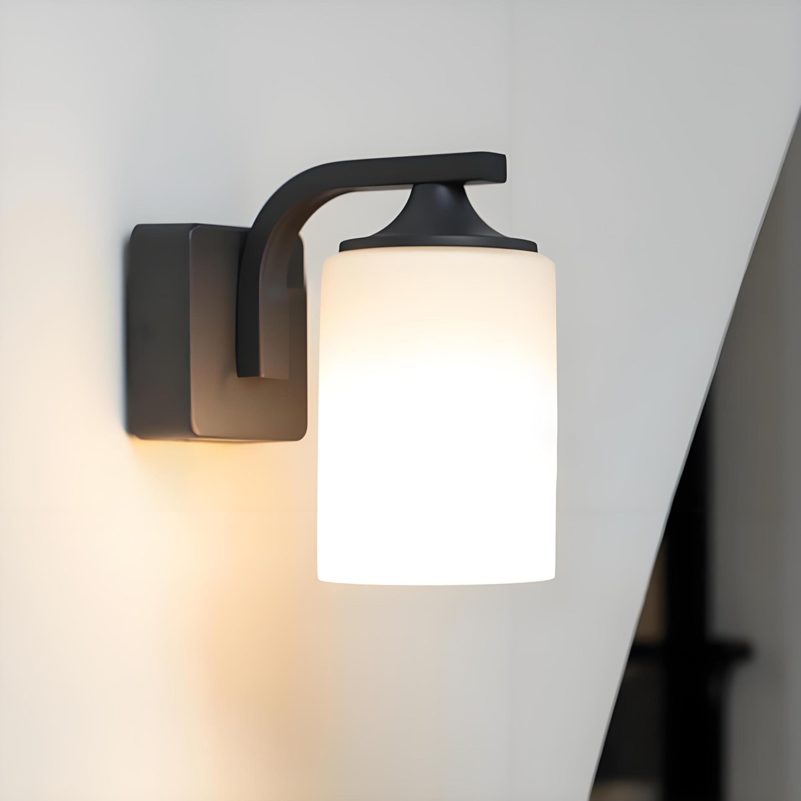 Dandray Outdoor Wall Lamp  Waterproof and Anti-Rust Aluminium Modern Wall Light Fixture Milk Glass Indoor for Outside Garden  Matt Black