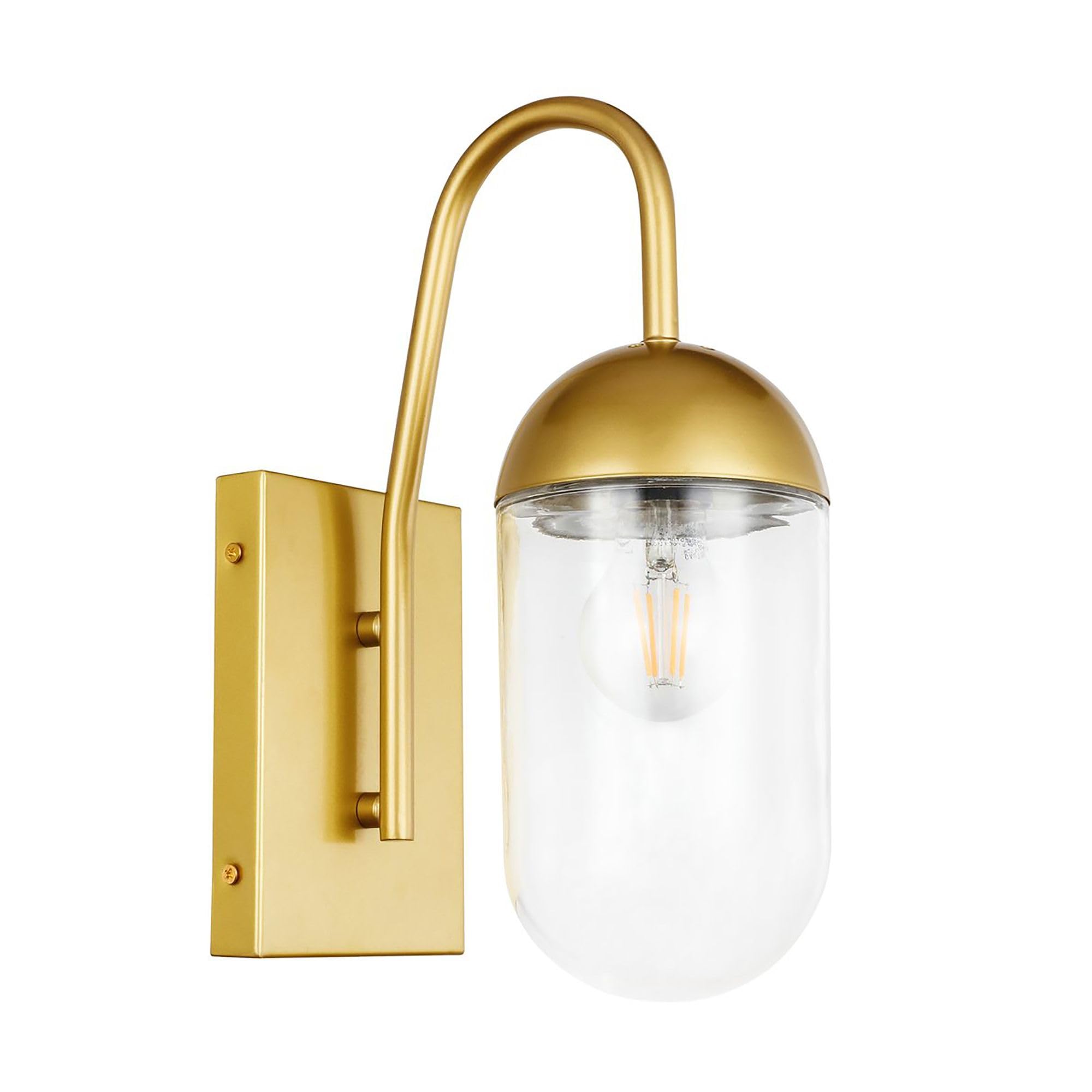 Living District Modern Brass & Clear Glass Wall Sconce, 1 Light Indoor Decorative Fixture