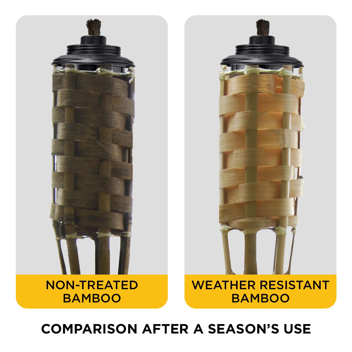 TIKI Bamboo Tiki Torches 12-Pack, Weather-Resistant, 57-Inch, Natural, Model 1120116, Easy-Pour Canister for Outdoor Décor