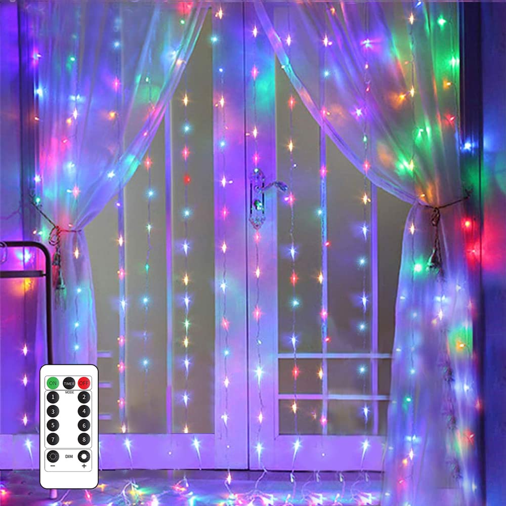 Yeoleh String Lights Curtain,Usb Powered Fairy Lights For Party Bedroom Wall,8 Lighting Modes & Ip64 Waterproof Ideal For Wedding Valentines Day Decor (Multi-Colored,7.9Ft X 5.9Ft)