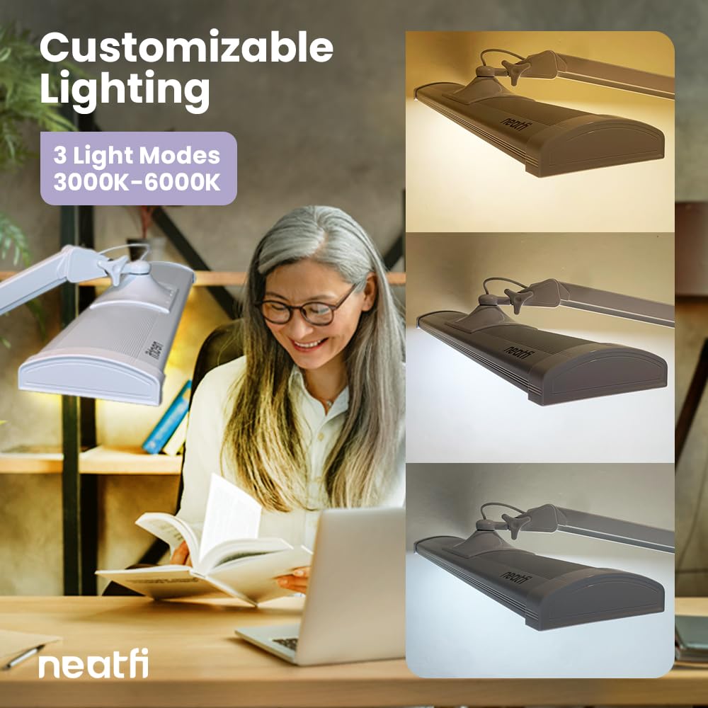 Neatfi LED Desk Lamp, 3,500 Lumen, Dimmable, 45W, 26 Inch Wide Metal Shade, Model 9507LED CCT-C, White