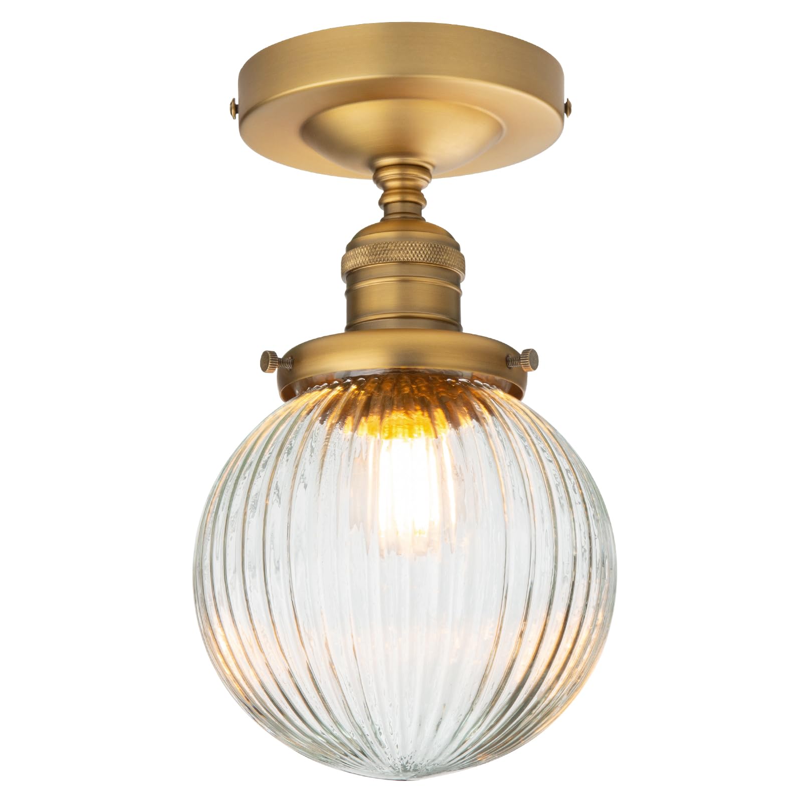 PERMO 1- Light Glass Flush Mount Ceiling Light with Ribbed Globe Lampshade Ribbed Glass Flush Mount Ceiling Light for Hallway, B