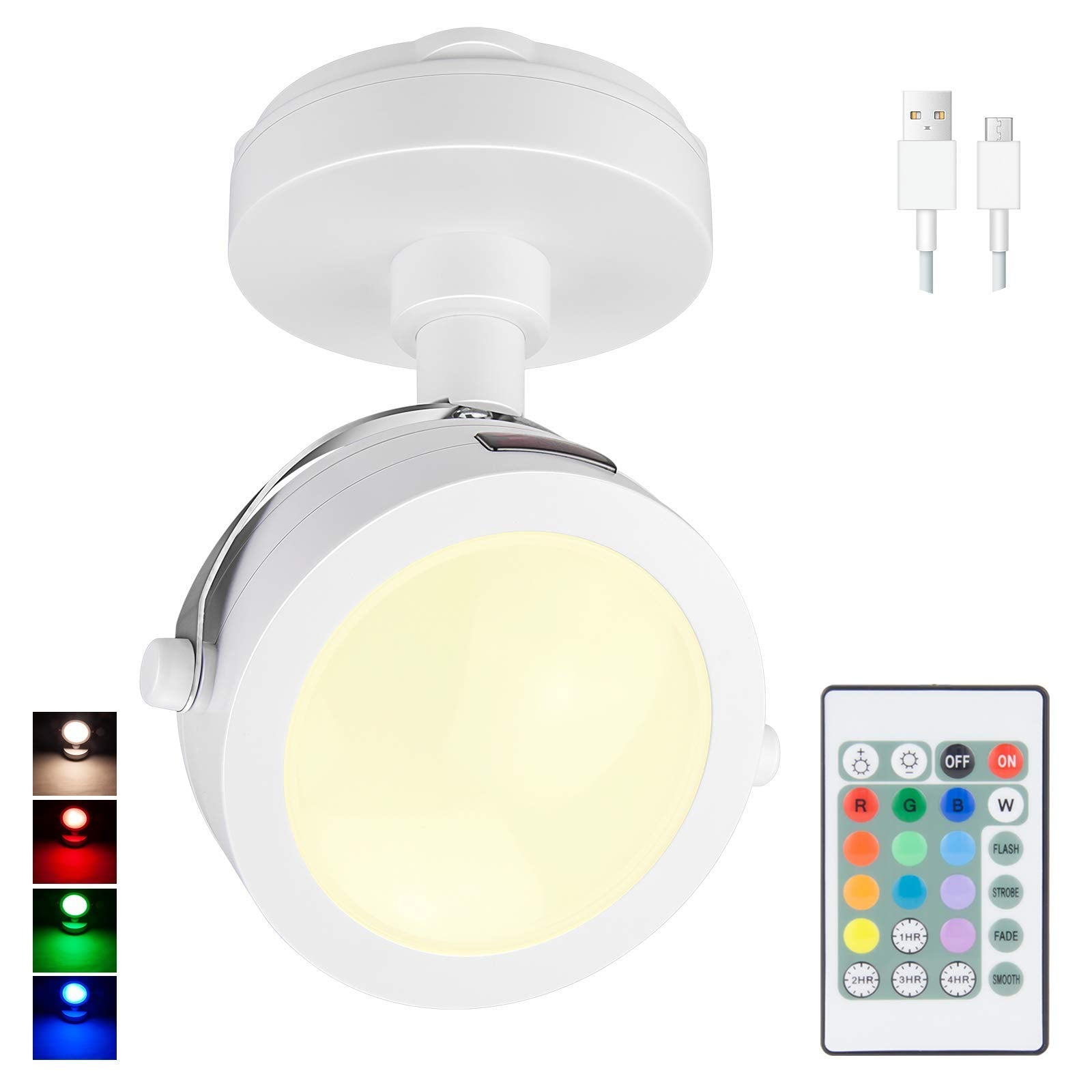 Hongut Picture Light Rechargeable, Led Accent Lights Indoor, Cordless Puck Light With Remote, 12 Color Changing 9 Led Spotlight
