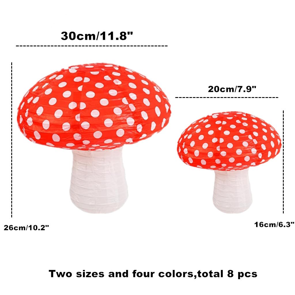 Kinteshun Folding Mushroom Paper Lantern Reusable Hanging Ornament Lamp Cover For Forest Garden Wonderland Theme Birthday Party