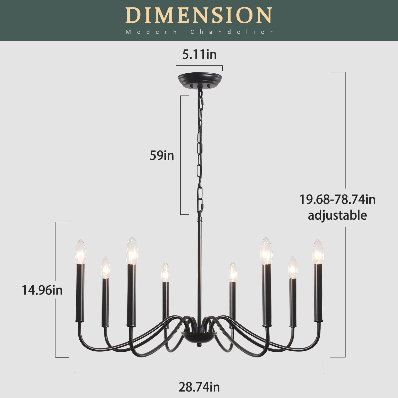 Generies Black Farmhouse Chandelier 8 Lights,Modern Industrial Iron Pendant Lighting, Classic Rustic Candle Ceiling Light Fixtur
