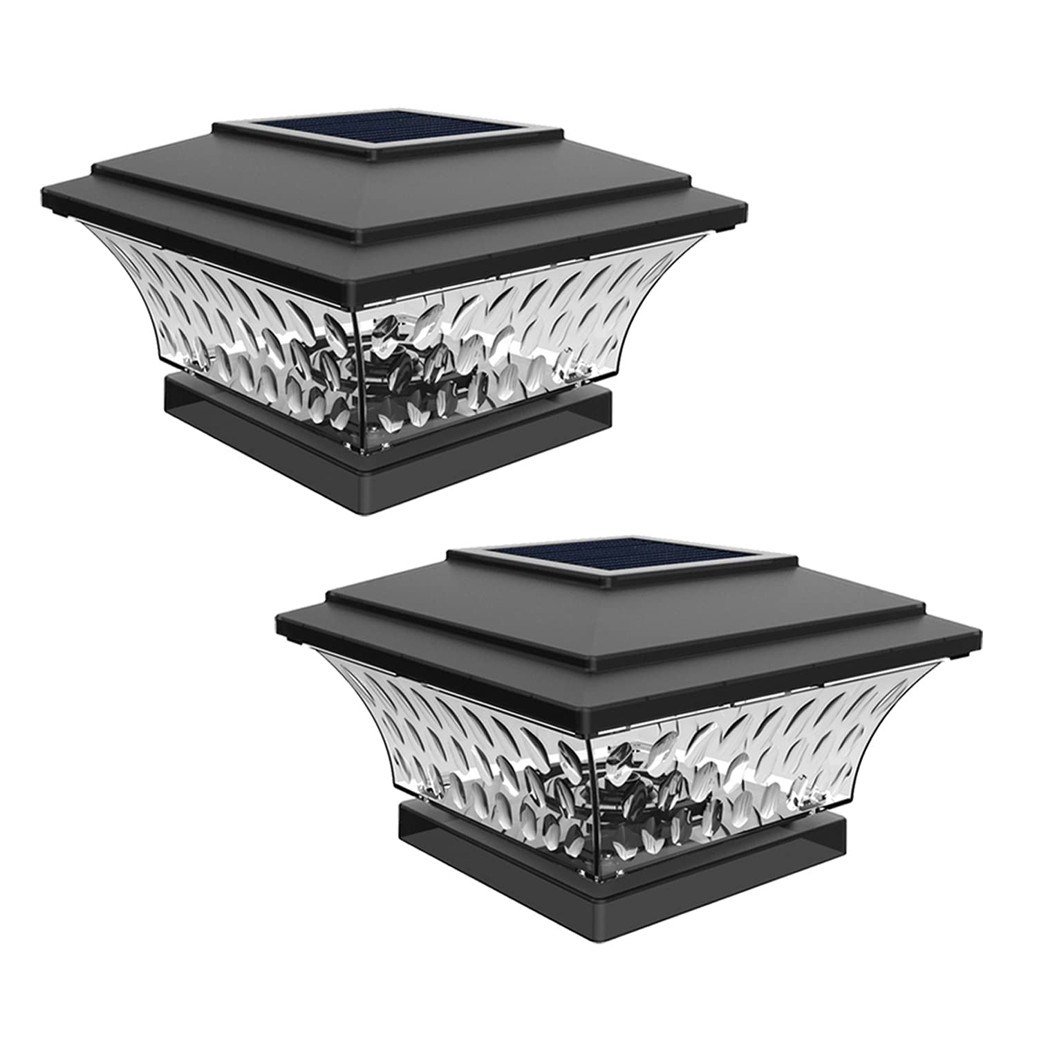 HUYIENO Solar Post Cap Lights LED Outdoor Lighting, 2 Modes, 4x4 Wooden Posts, Black, 2PK, Plastic, Model HY1204-4
