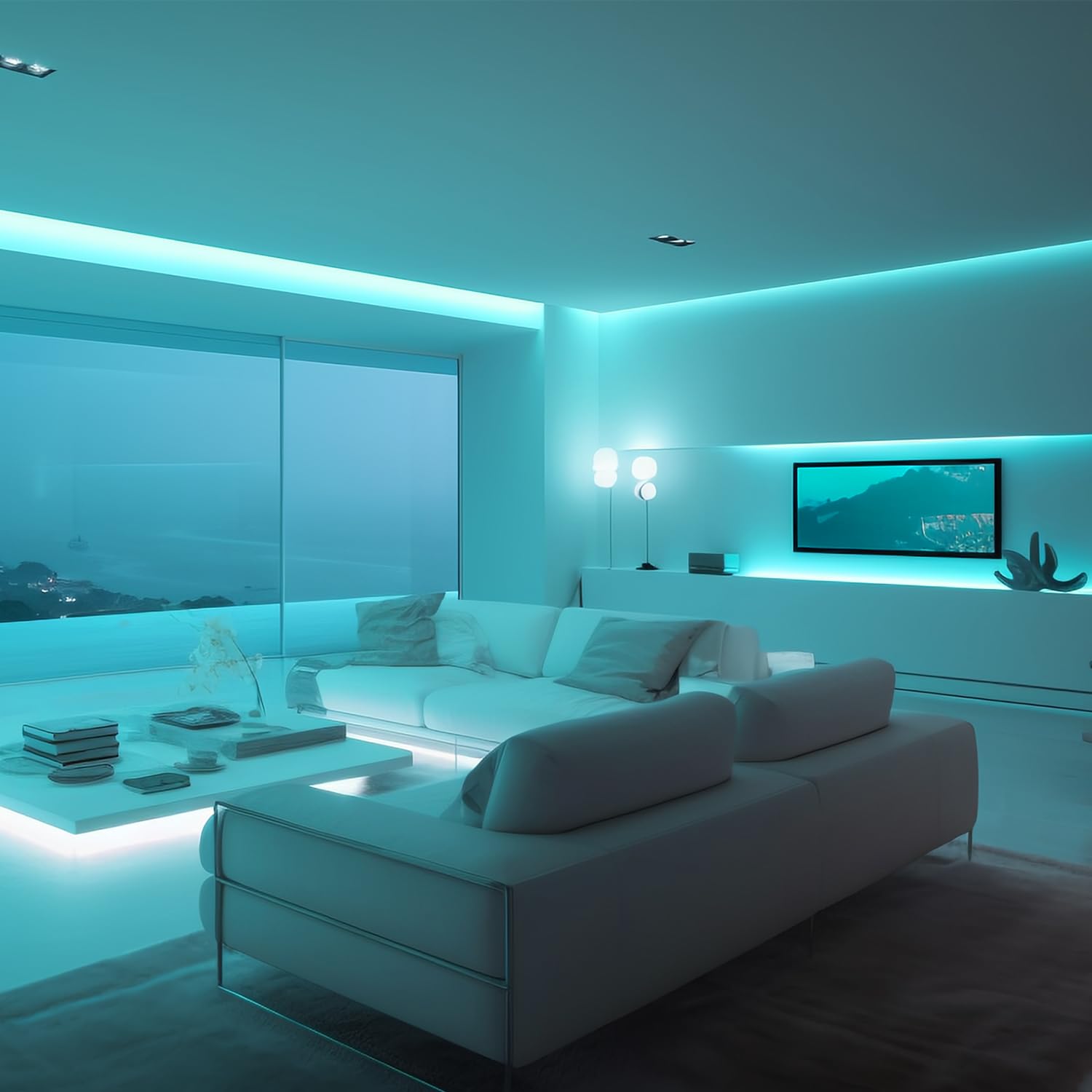 iNextStation 12V Ice Blue LED Strip Lights, 16.4FT Waterproof, Flexible, Cuttable, Dimmable Neon Rope Light