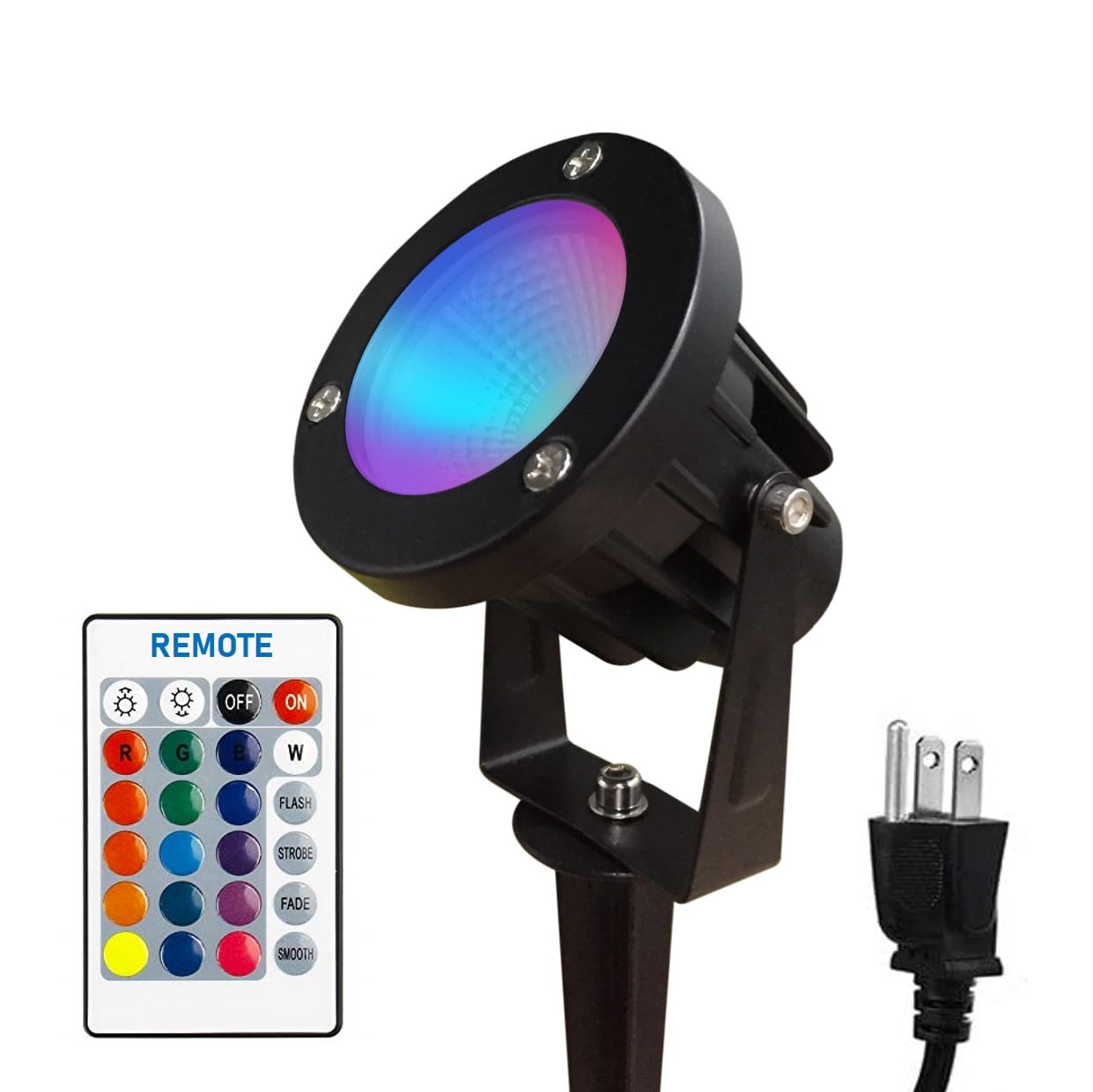 TOVEENEN Color LED Outdoor Landscape Spotlight - Waterproof 10W Remote Light, Black, Model BG10D
