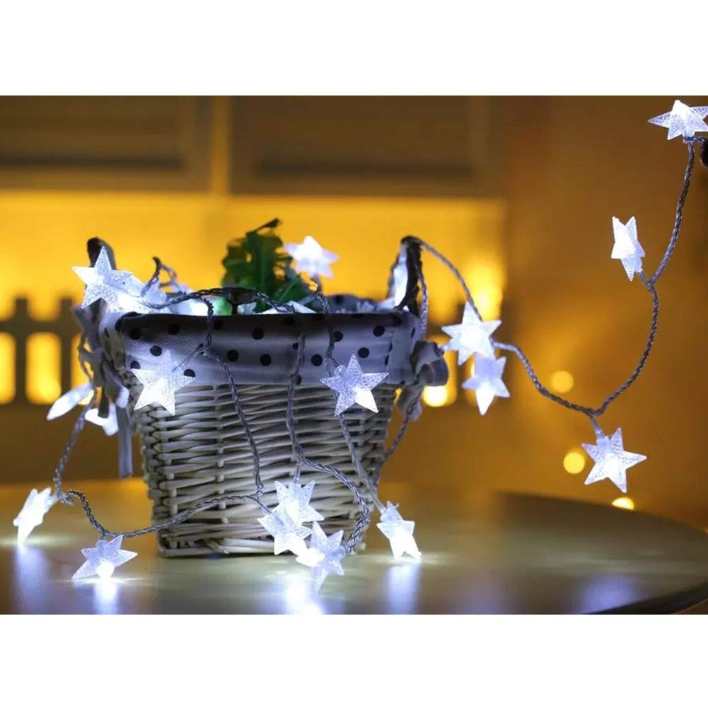 Twinkle Star 100 LED White Star String Lights, Waterproof, 49 ft, Plug-in Fairy Lights for Indoor/Outdoor Wedding, Christmas, Garden Decor