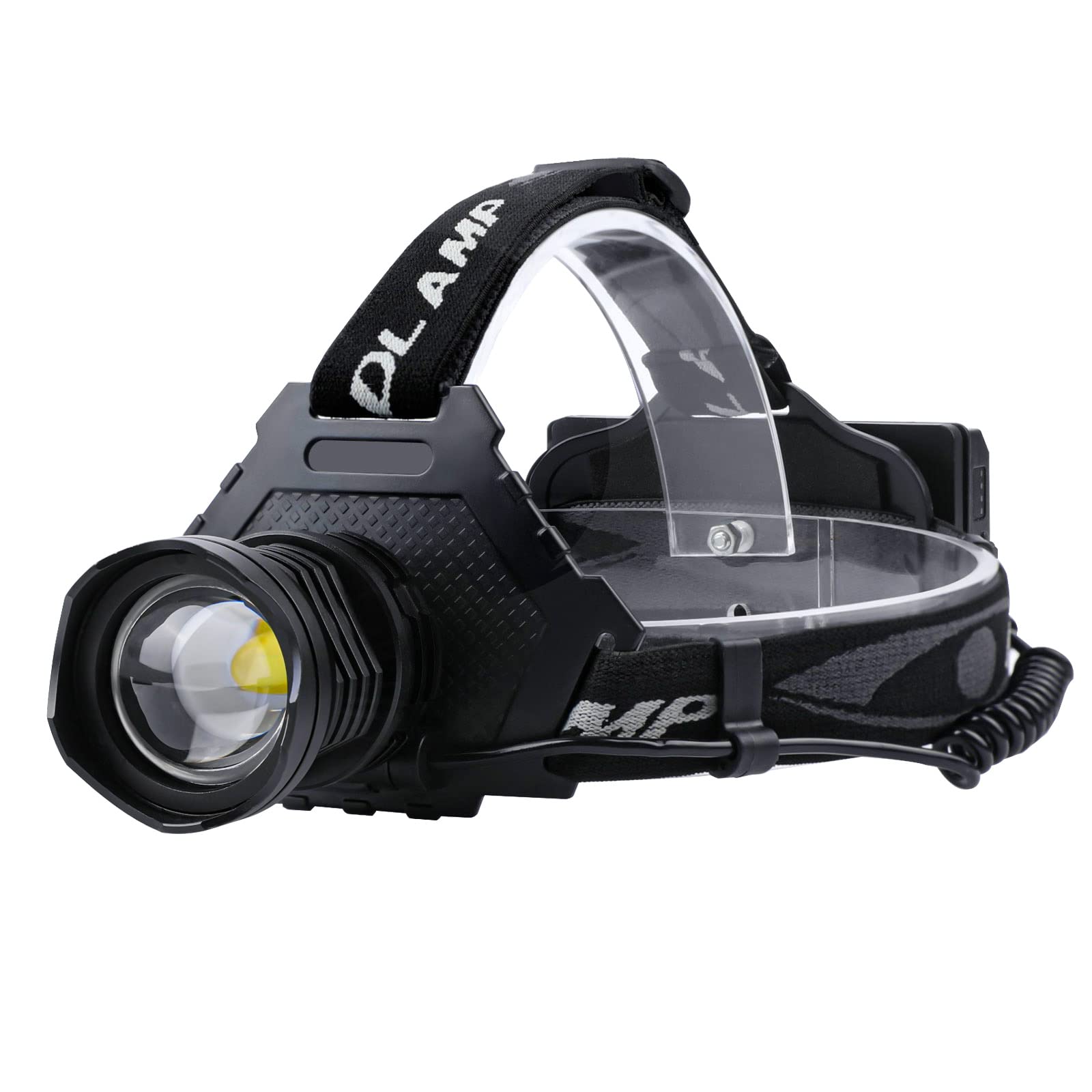 AMAKER LED Headlamp, 90000 Lumens, 6 Modes, USB Rechargeable, IPX7 Waterproof, Adjustable, Black, Model MR-AG