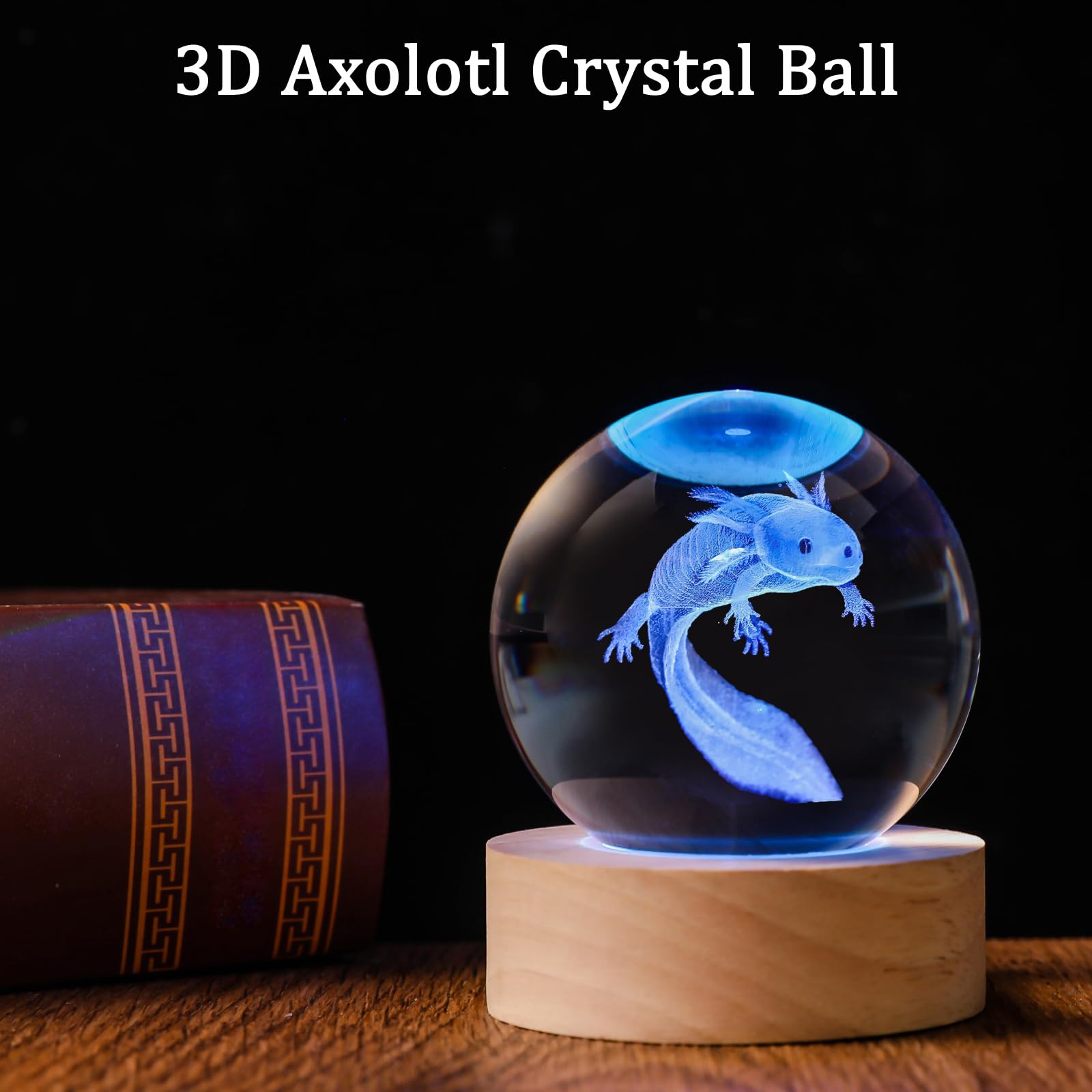 Qianruna 3D Axolotl 60Mm Crystal Ball Axolotl Night Light Lamp Toy Gifts For Women Wife Girlfriend Mom Couple Her Axolotl Figuri