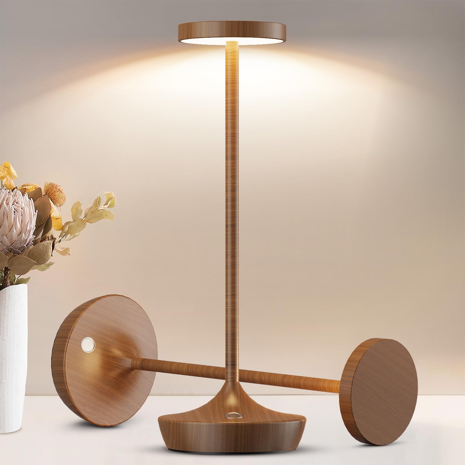 Tpczqj 2 Pack LED Cordless Table Lamp, Rechargeable, Waterproof, Touch 3 Color Dimming, Woodgrain, HT-x86 Model