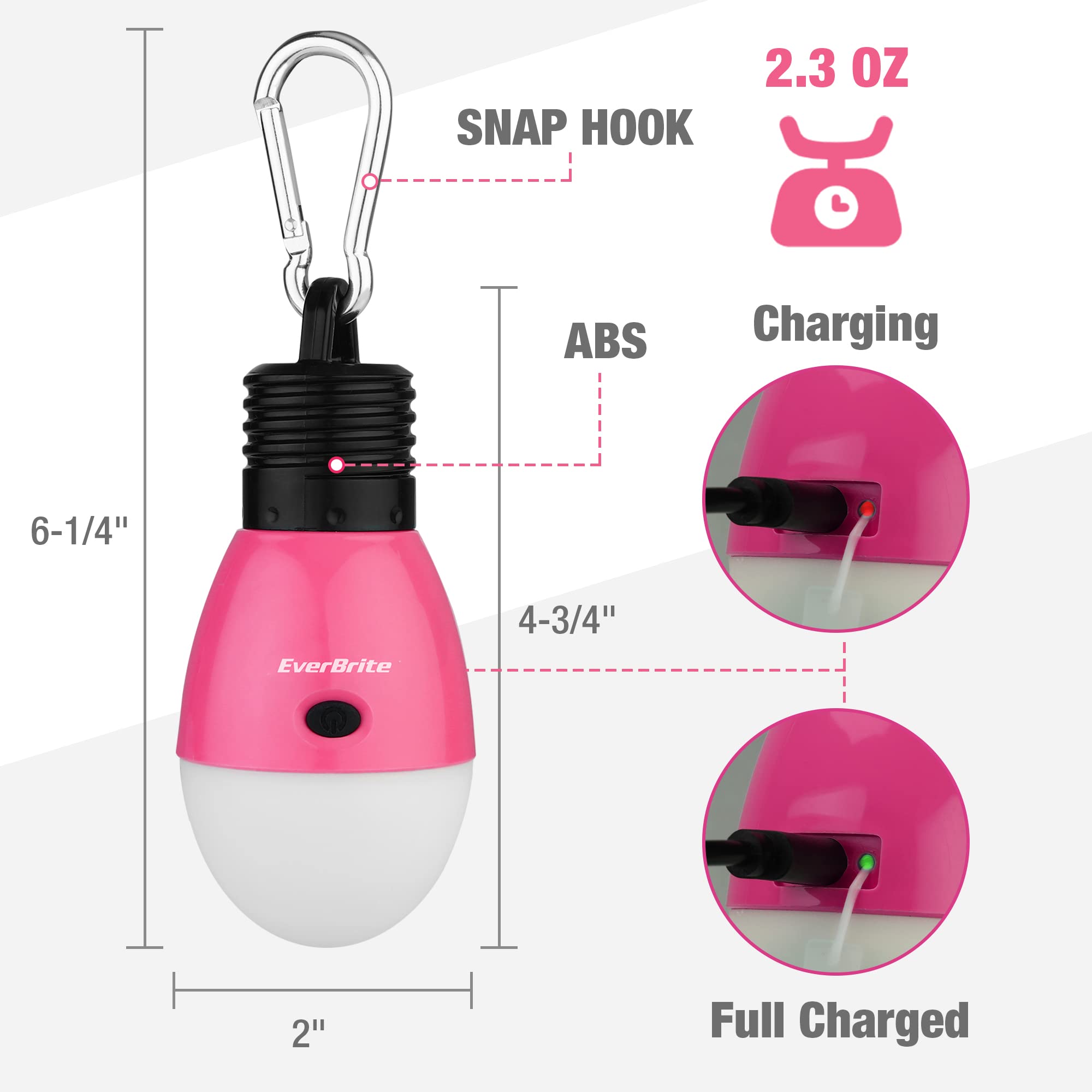 EverBrite Rechargeable Camping Light, Portable Tent Lantern, 3 Lighting Modes, Pink, Model E101105AE