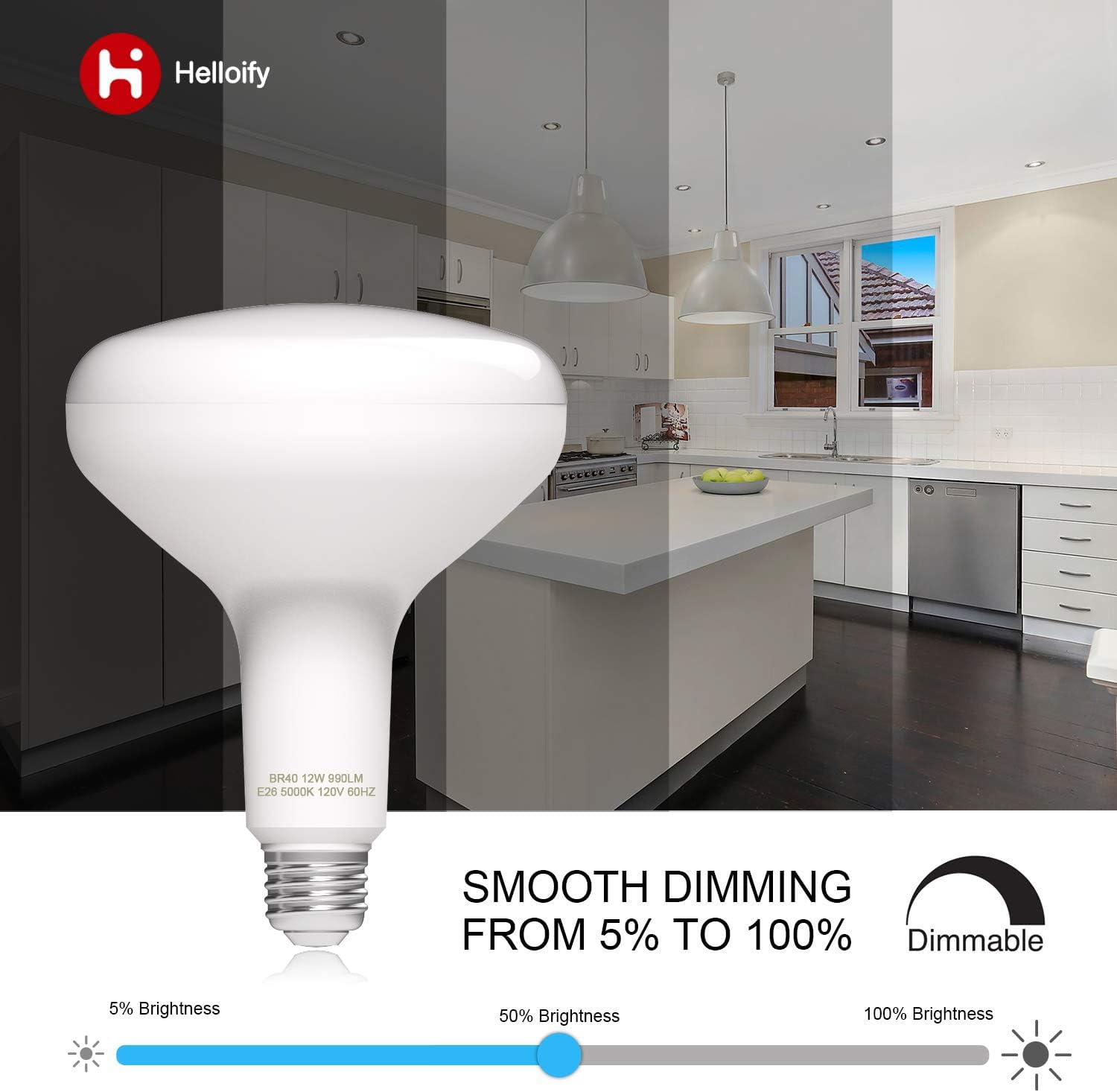 helloify Dimmable BR40 LED Flood Light Bulb 12W, 75W Equivalent, 2700K Soft White, E26 Base, 6 Pack