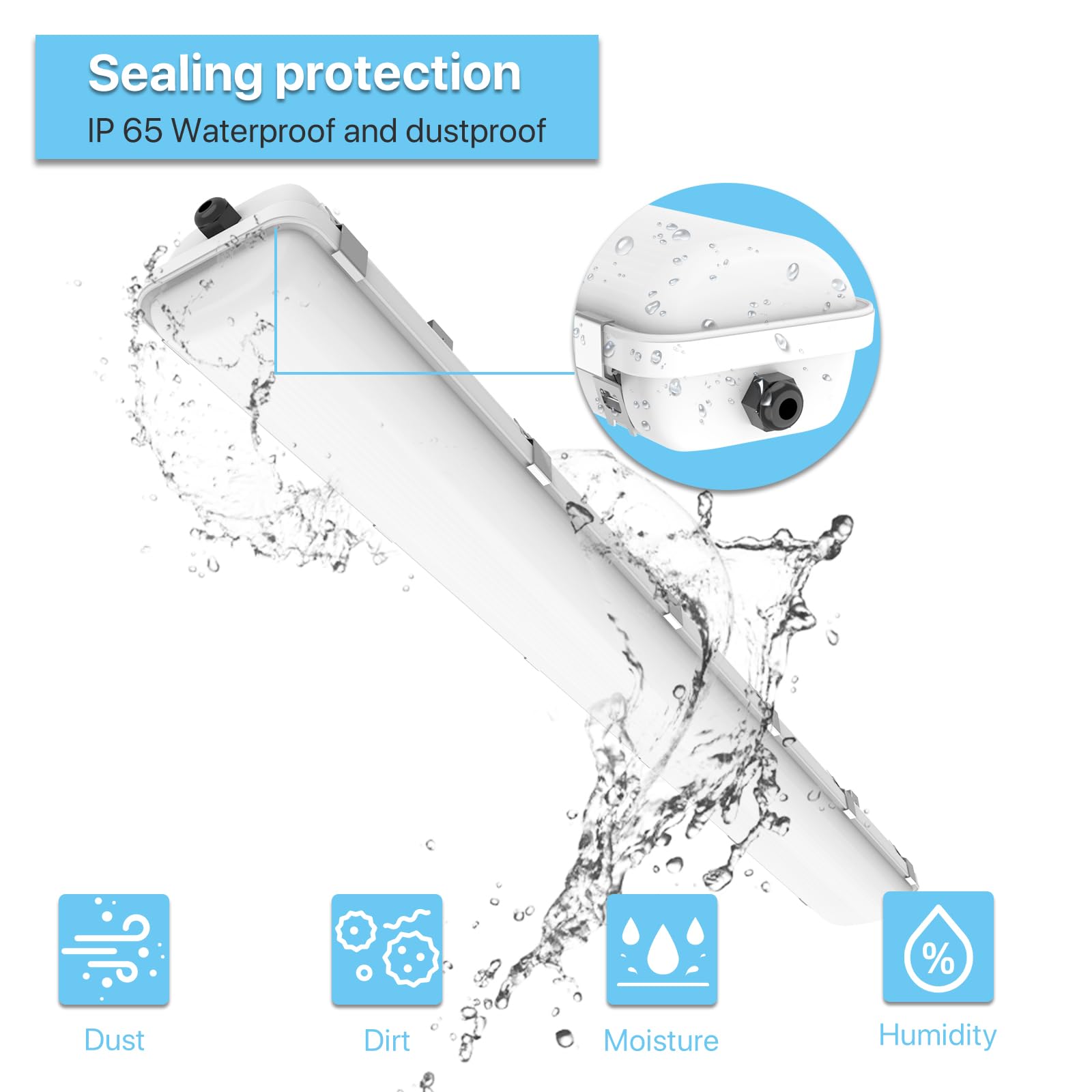 HYPERLITE LED Vapor Tight Light Fixture 60W 7800LM 5000K IP65 Waterproof 4FT 4 Pack Polycarbonate