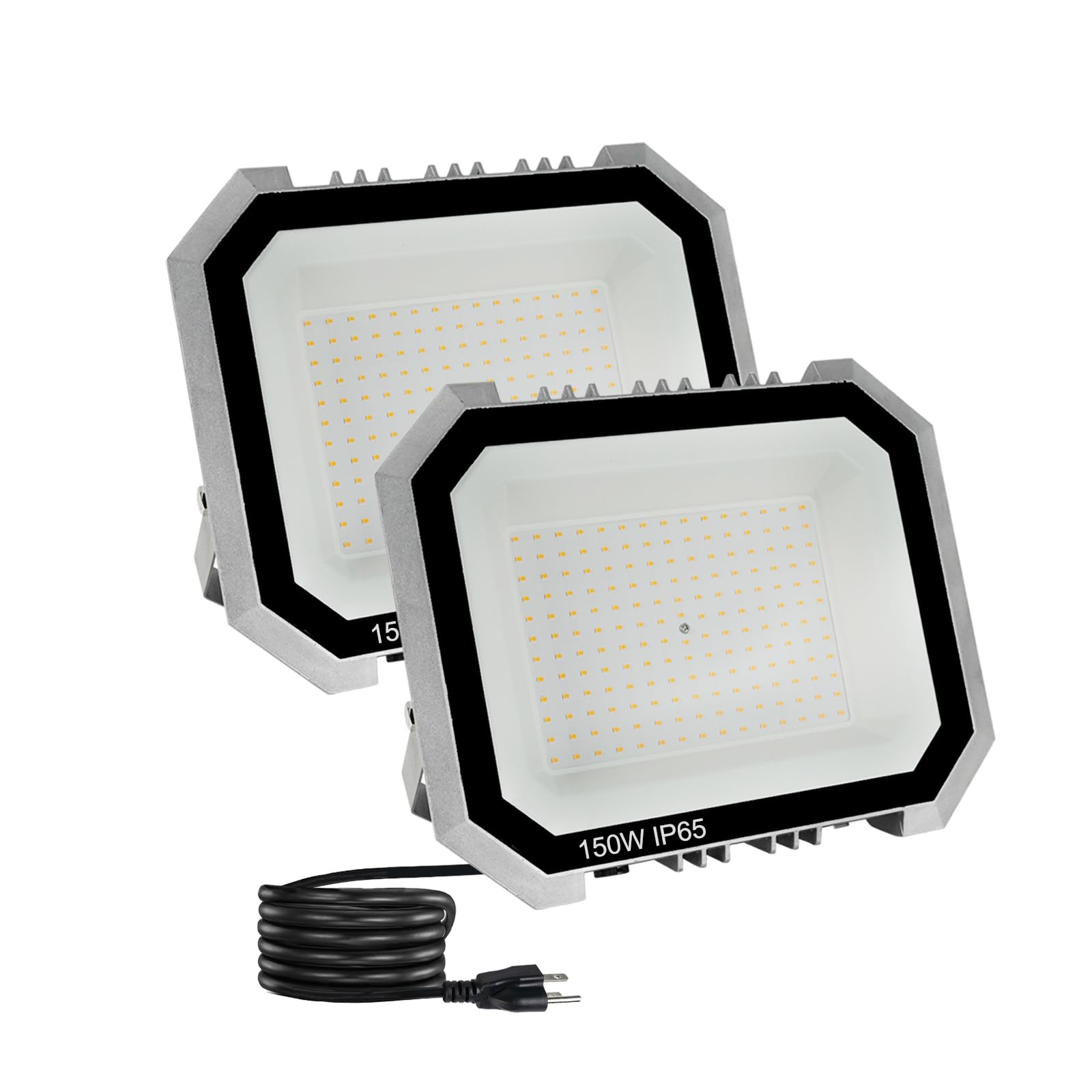 Leddictive 2 Pack LED Flood Lights Outdoor, 150W 15000LM Super Bright Floodlight Outside Work Light with 5.9FT Plug, IP65 Waterp