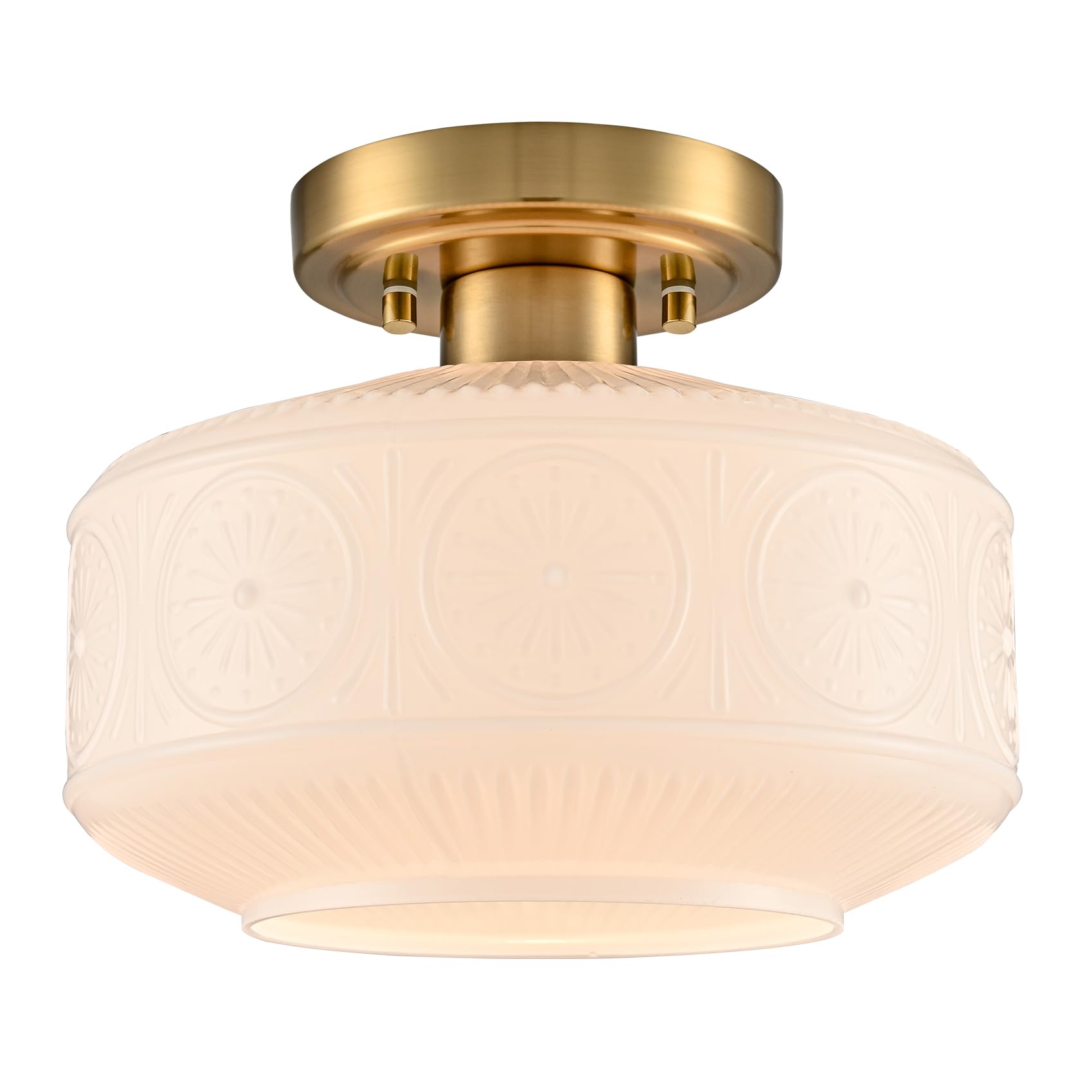 DAYCENT Semi Flush Mount Ceiling Light Gold Modern Ceiling Lighting 9-Inch Vintage Globe Milk White Glass Hallway Light Fixtures