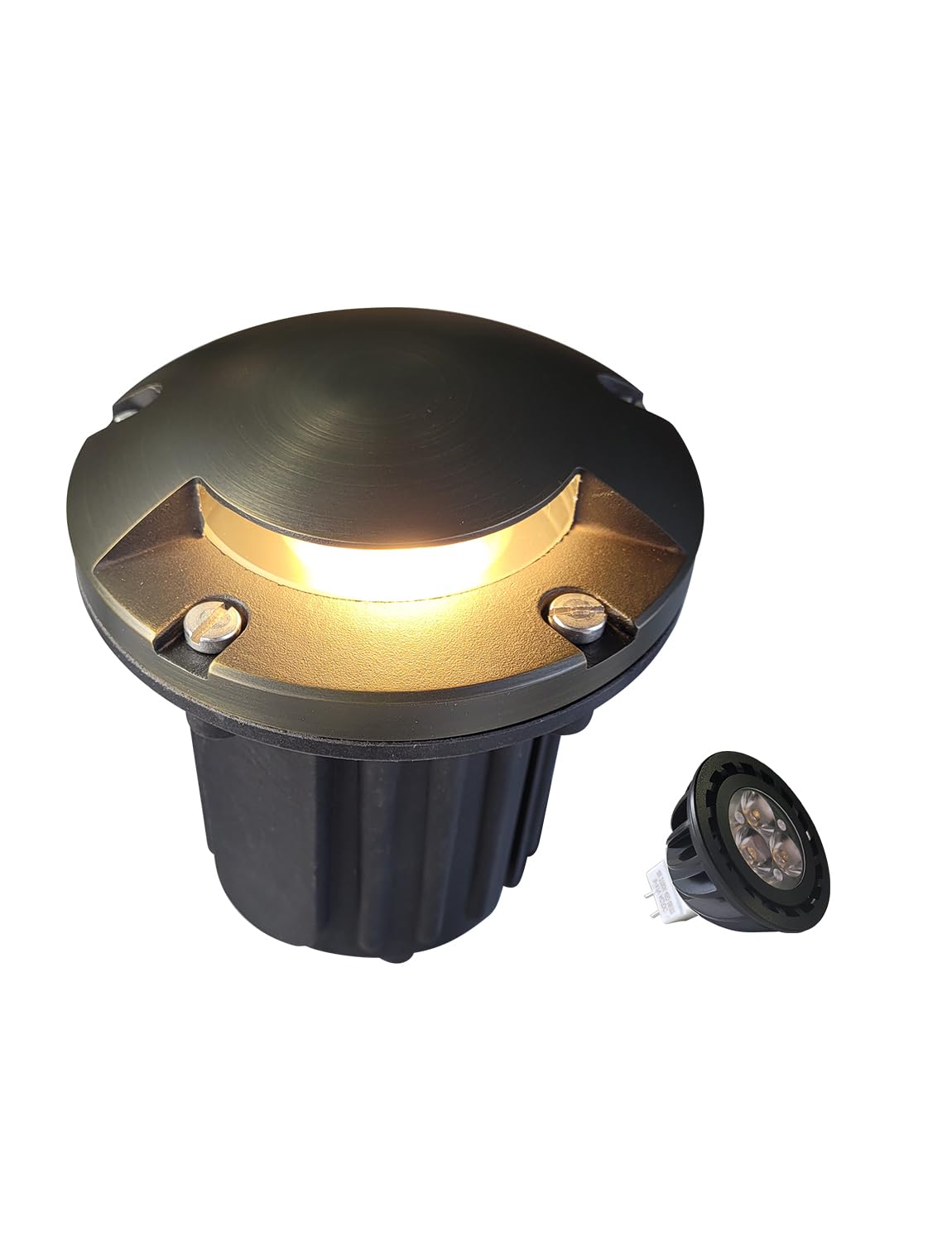 Malory Low Voltage Landscape Well Lights (5H 12V Brass Top Cover Outdoor In Ground Lights Landscape Lighting For Pathway  Driveway And Garden (One-Direction Turret  1-Pack With Bulb)