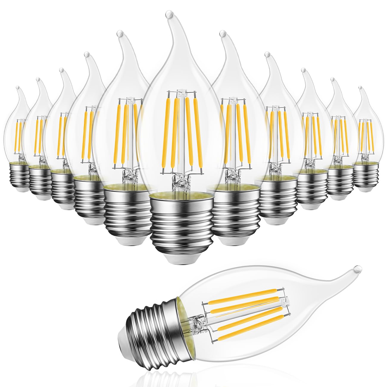 Lvwit Flame Tip Led Filament Bulb Candelabra E26 Base Dimmable 4.5W (60W Equivalent) B11 Chandelier Candle Light Bulb