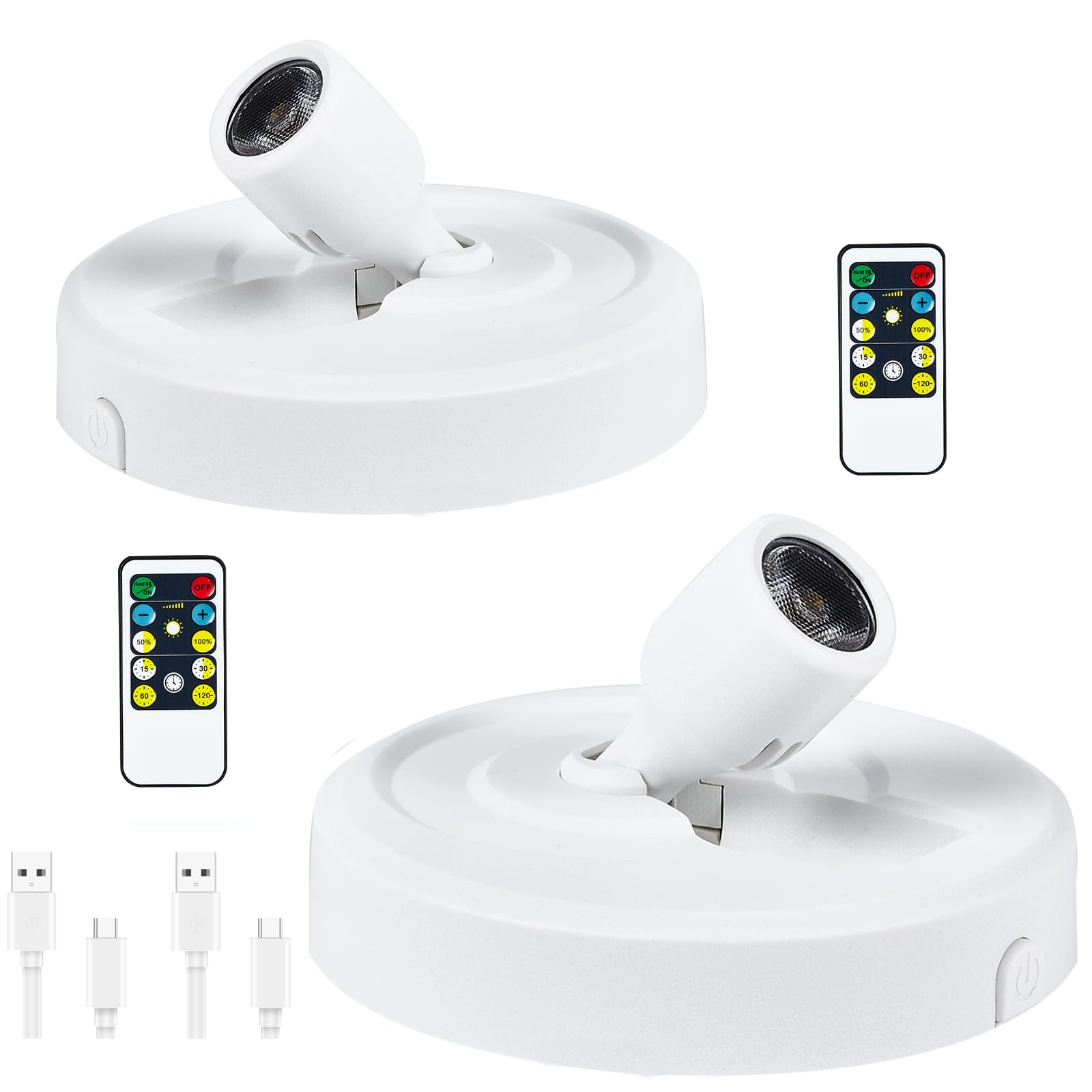 HOFUY Wireless LED Spotlight with Remote, Dimmable, Rechargeable White-A, Model USB-XSpot-QB, Indoor Uplighting for Plants and Art