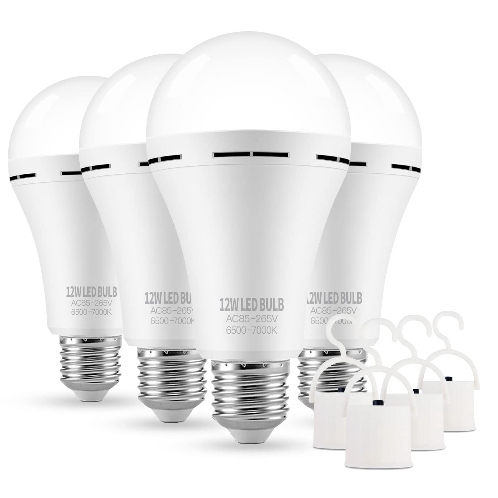 TFOI Rechargeable LED Light Bulbs 12W 800LM Daylight White 4 Pack Plastic Model 1 for Home Power Outage Camping Reading