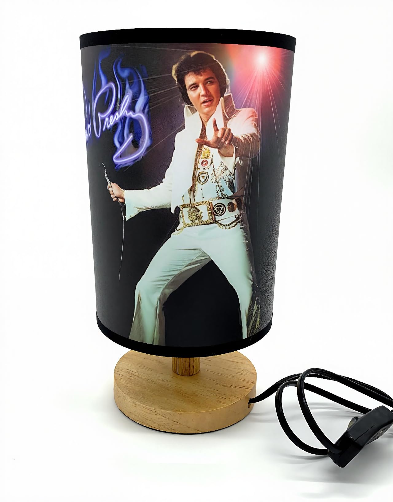 EDecor Table Lamp Bedside Night Light Wood Base Elvis Room Decoration or Great Gift Ideas