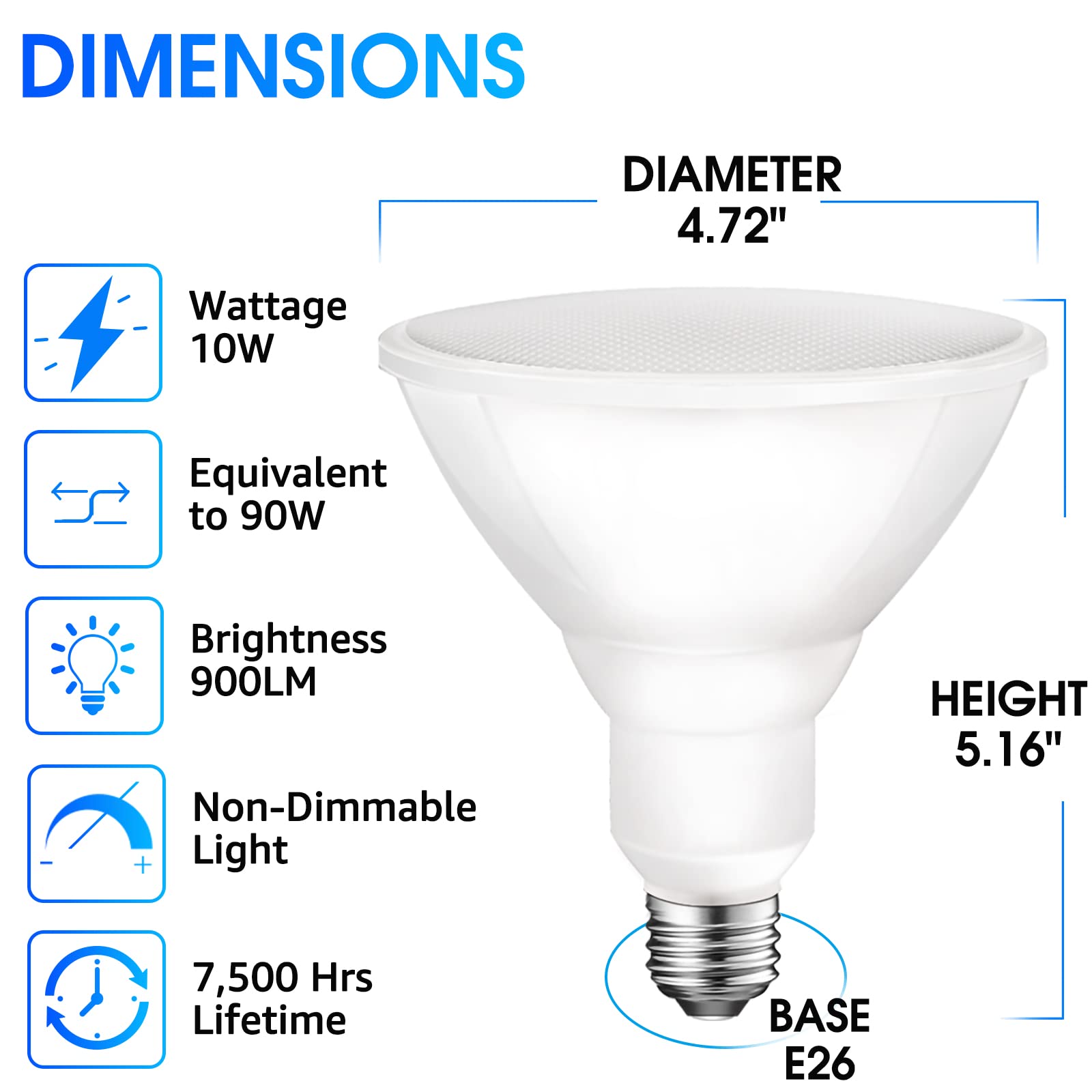 Energetic Par38 Outdoor Led Flood Light Bulb, 5000K Daylight, 90 Watt Equivalent, Wet Rated, 900Lm, E26 Base, Non-Dimmable, Ul,