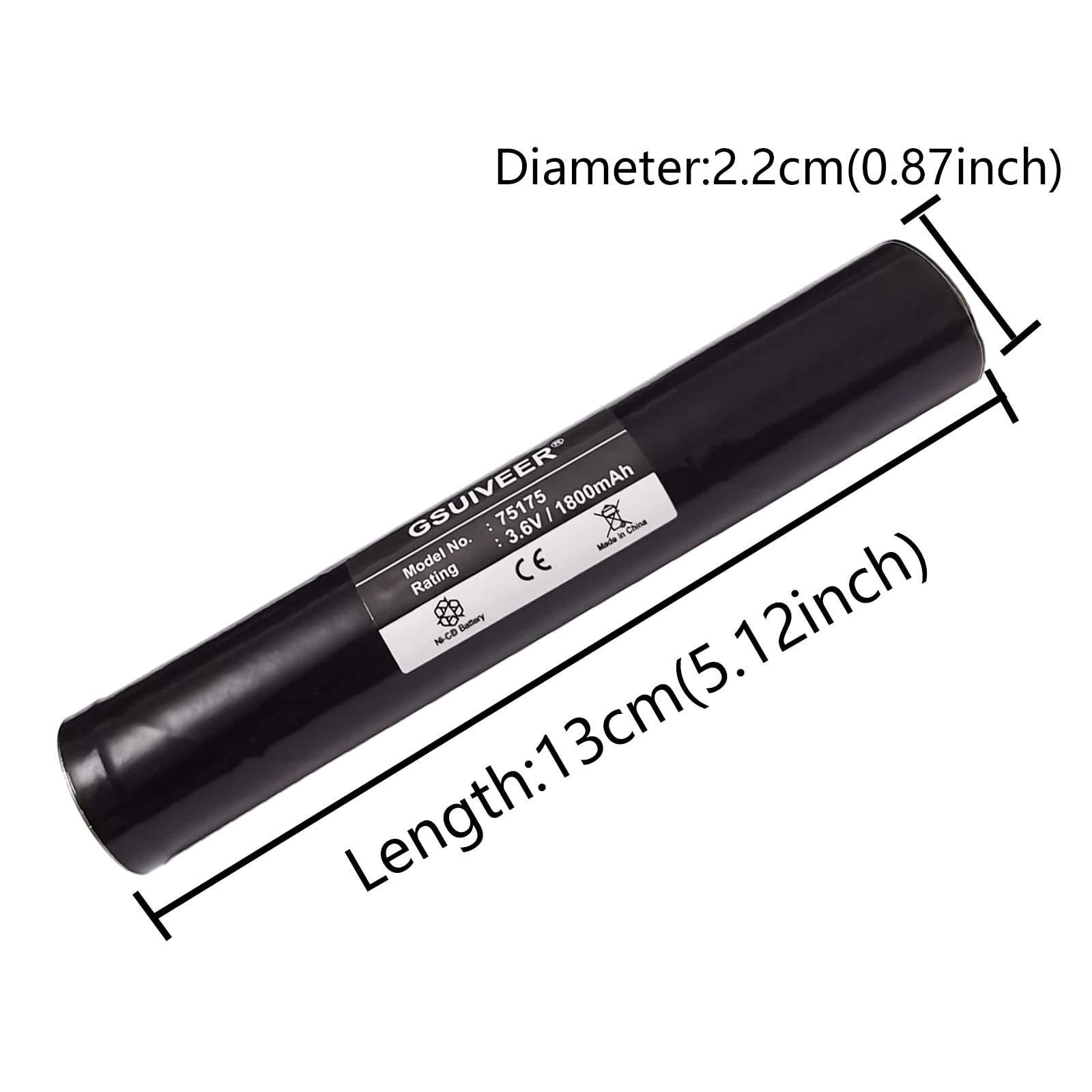 GSUIVEER Rechargeable Ni-CD Battery 3.6V 1800mAh for Streamlight Stinger, PolyStinger, Pelican M9 - 1 Pack