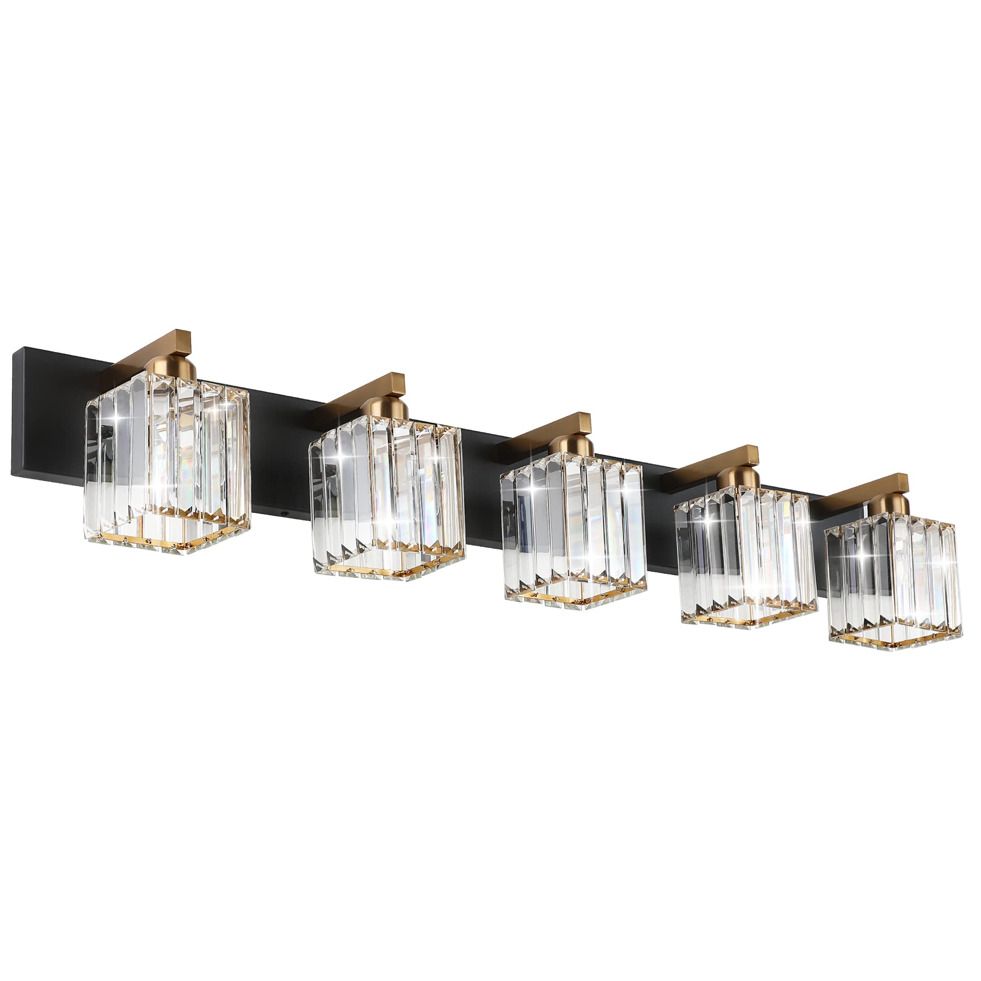 Aipsun 5-Light Modern Vanity Light Fixtures - Black Brass Aluminum, Model 8461, Crystal Shade