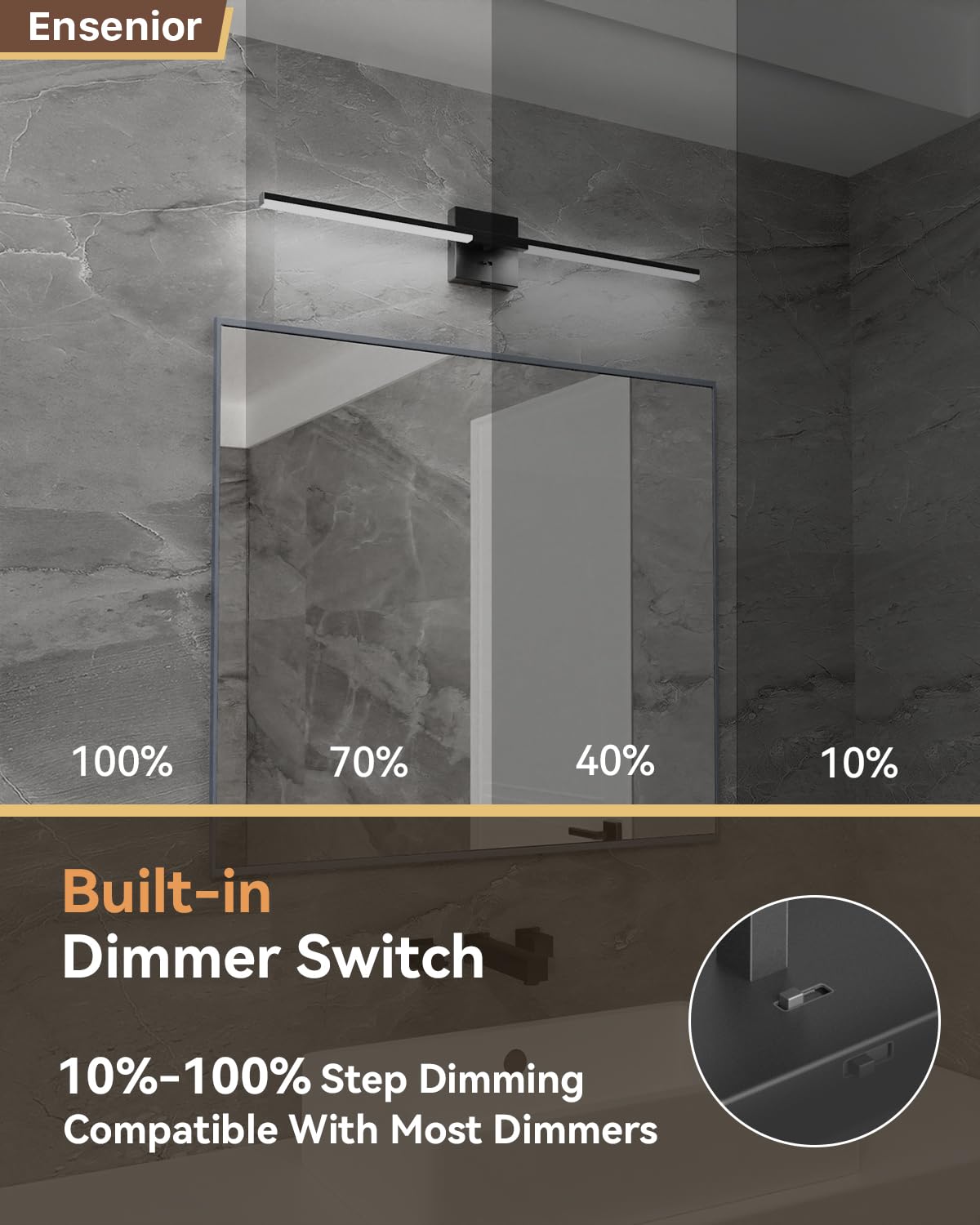 Ensenior Modern Vanity Light - 32" Black LED Fixture with Built-in Dimmer, 20W, 5CCT - FCC Certified for Mirror & Bedroom