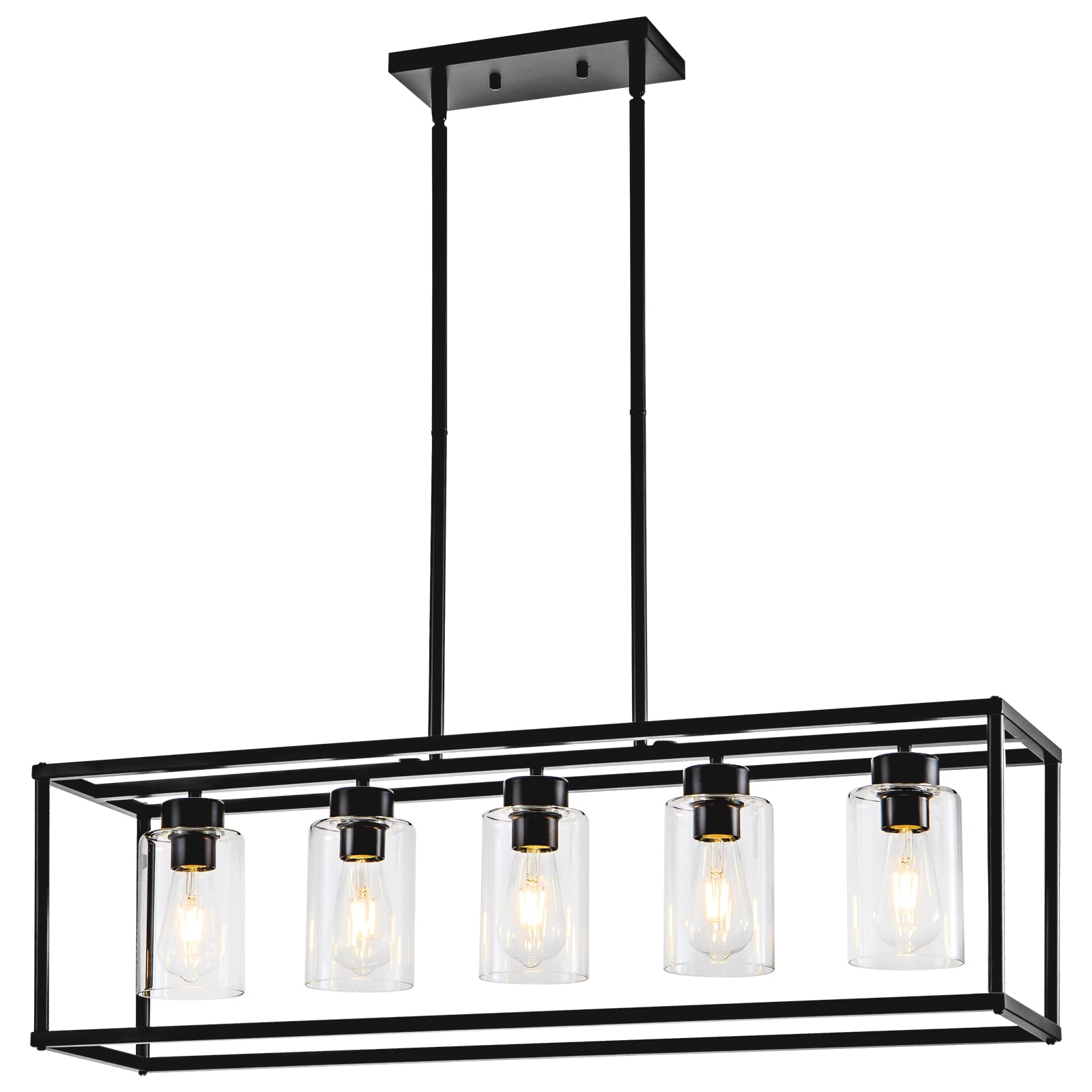 Hccz 5-Light Matte Black Farmhouse Chandelier - Modern Industrial Pendant Lighting