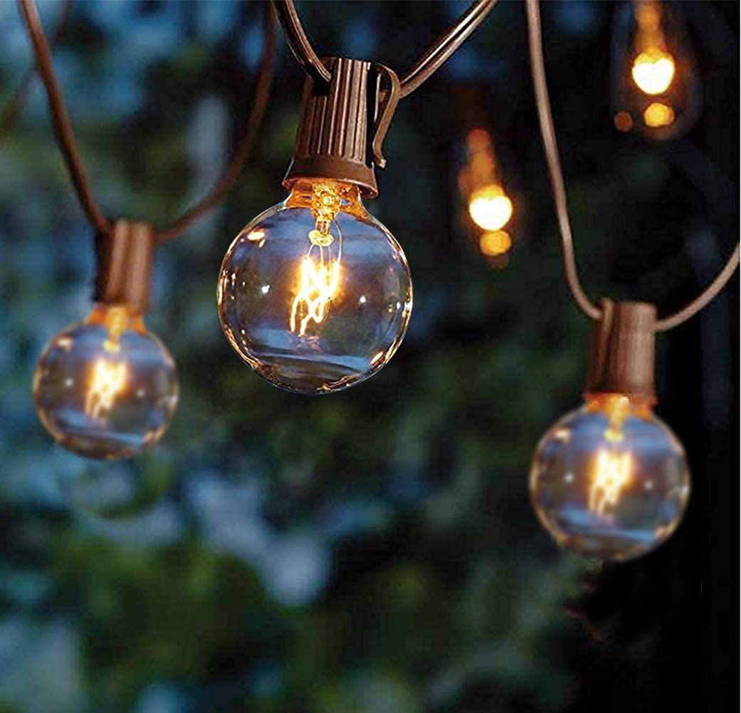 GOOTHY Outdoor String Lights, 25FT Connectable Globe Lights with 27 G40 Clear Bulbs, Brown