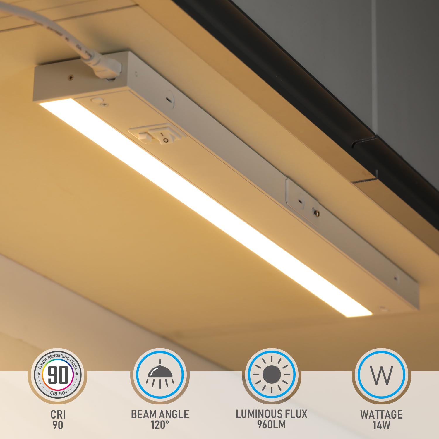 TORCHSTAR LED Under Cabinet Lighting, 22 Inch, 14W, Dimmable, 3CCT, Aluminum, White, Model A-80552, 2 Pack