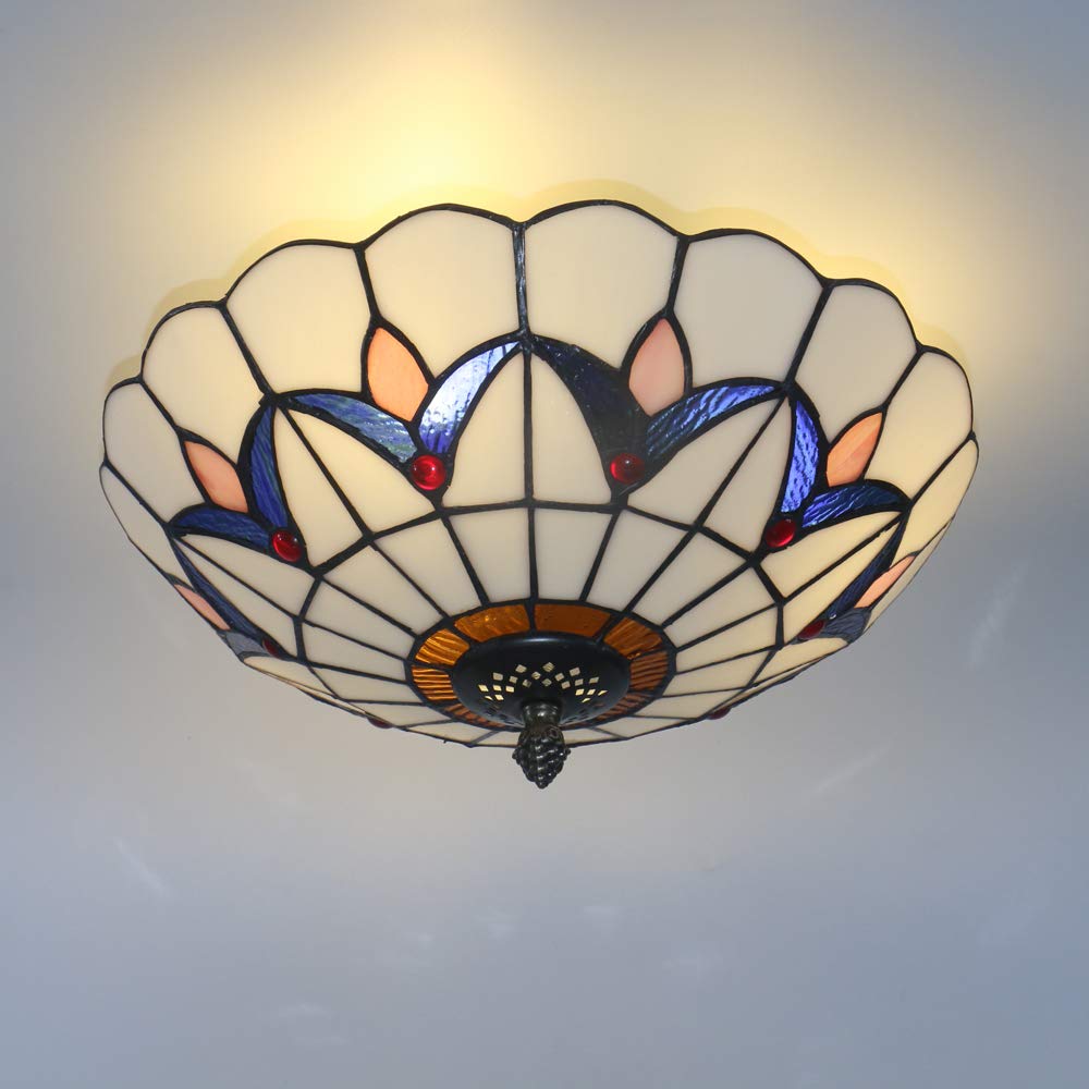 Skyweel 12 Inch Vintage Chandeliers Light Tiffany Style Stained Glass Ceiling Light Stained Glass Flush Mount Ceiling Lighting F