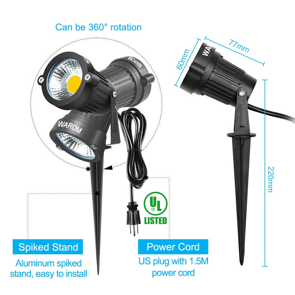 Weyang 5W Ip65 Waterproof Garden Spotlights, Warm White Led Flood Light With Metal Ground Stake, 2 Pack