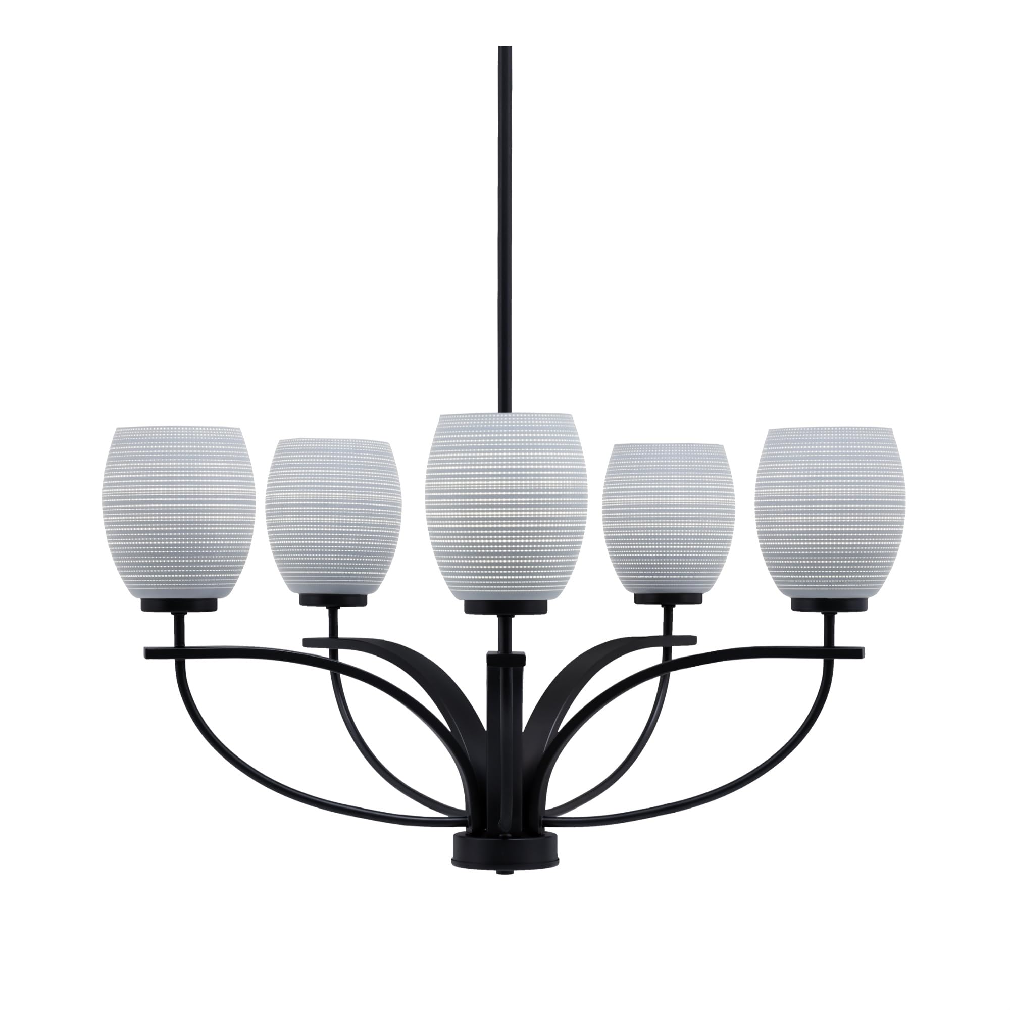 Toltec Lighting Cavella 5 Light Chandelier in Matte Black Finish with 5&quot; Gray Matrix Glass