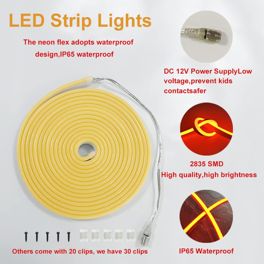 Vasten Led Neon Rope Light, 12V Dc, 16.4Ft Orange Flexible Silicone Led Strip Light, Cuttable & Dimmable, Waterproof Ip65