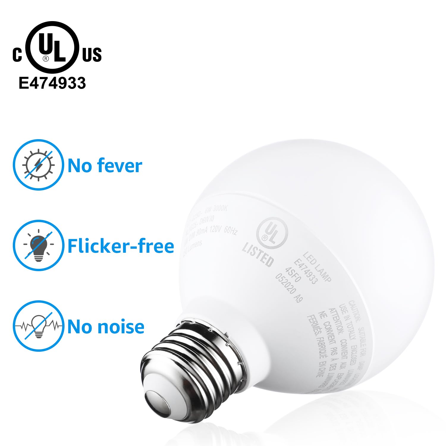 TORCHSTAR G25 LED Vanity Globe Light Bulbs, 6W (40W Equivalent), 450LM, Dimmable, Warm White (3000K), Pack of 6, E