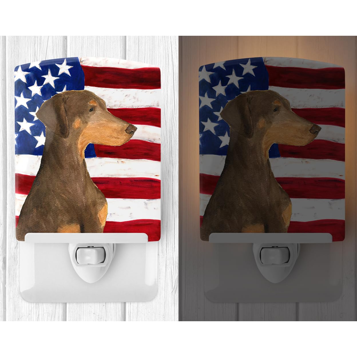 Carolines Treasures Ceramic Night Light, USA American Flag with Doberman, 6x4x3 inches, Multicolor, Model SS4058CNL