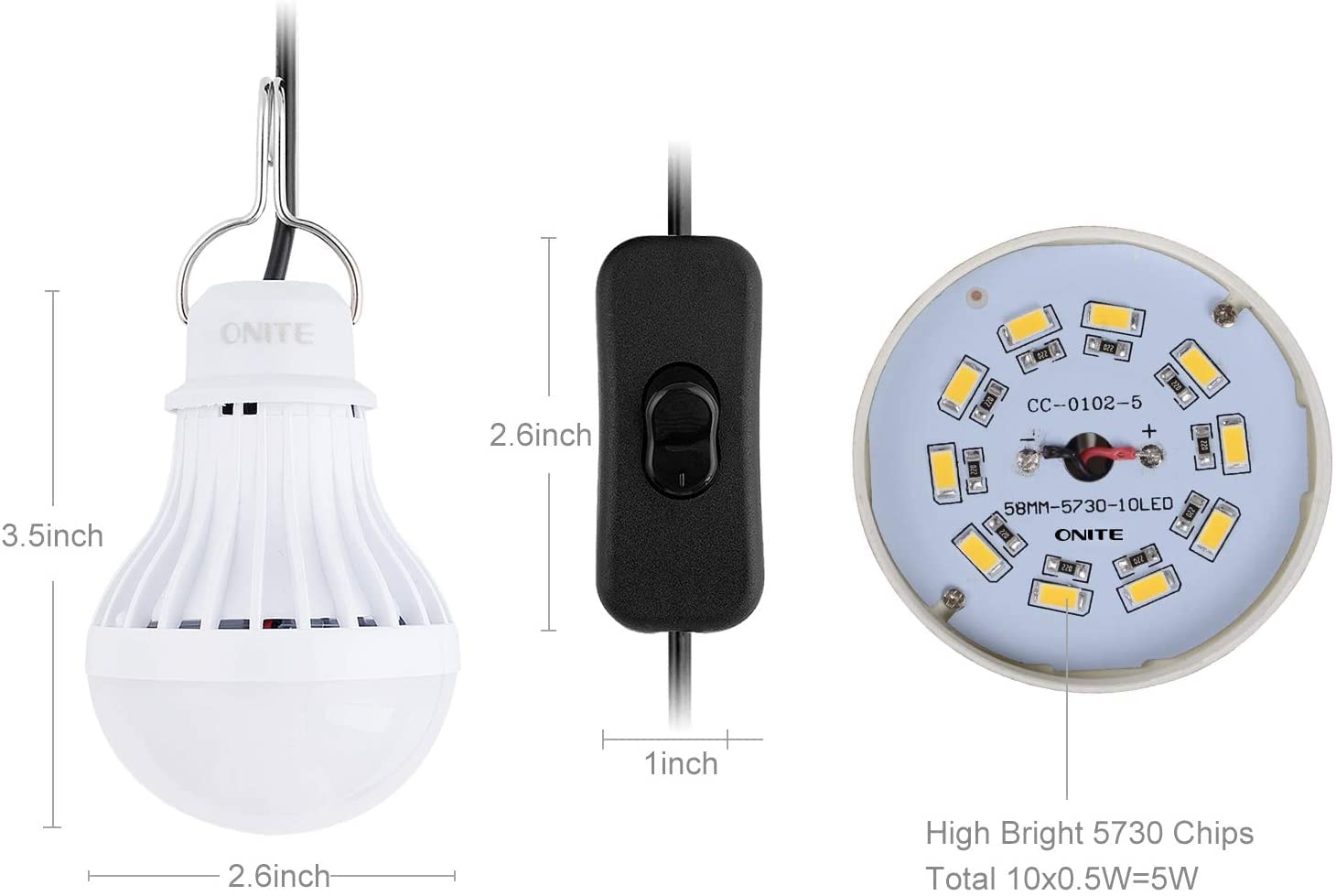 Onite Usb Led Camping Light | Portable Power Station Light & Essential Gear | 5W Solar Outdoor Lantern With Hook | Camping/Hiking/Emergency Survival Accessories | Van/Tent/Garage Use, Warm White