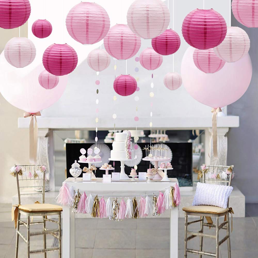 Meiduo 15Pcs Pink Chinese Paper Lanterns For Wedding, Birthday, Valentine'S Day Decor