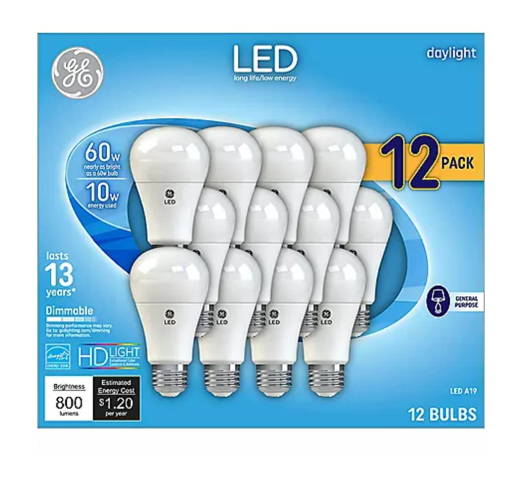 Ge Daylight 60 Watt Replacement Led Light Bulbs, General Purpose, Dimmable Light Bulbs (Daylight, 12 Pack) (12)
