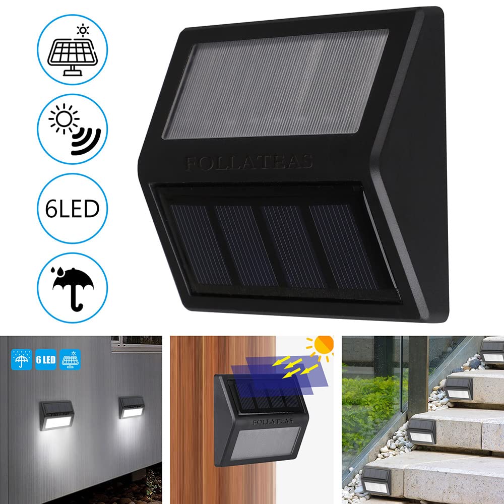 Follateas Solar Powered Deck Step Lights, Waterproof, Warm White, 2-Pack, Model 657467803271, Outdoor Pathway Wall Lighting