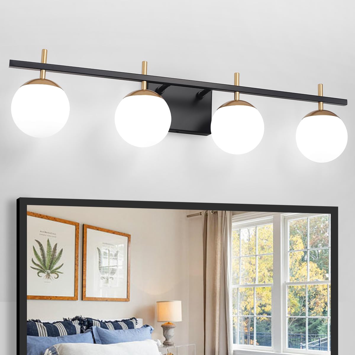 Zsmihdoh Mid Century Modern 4-Light Vanity Light - Black & Gold Globe Bathroom Fixture