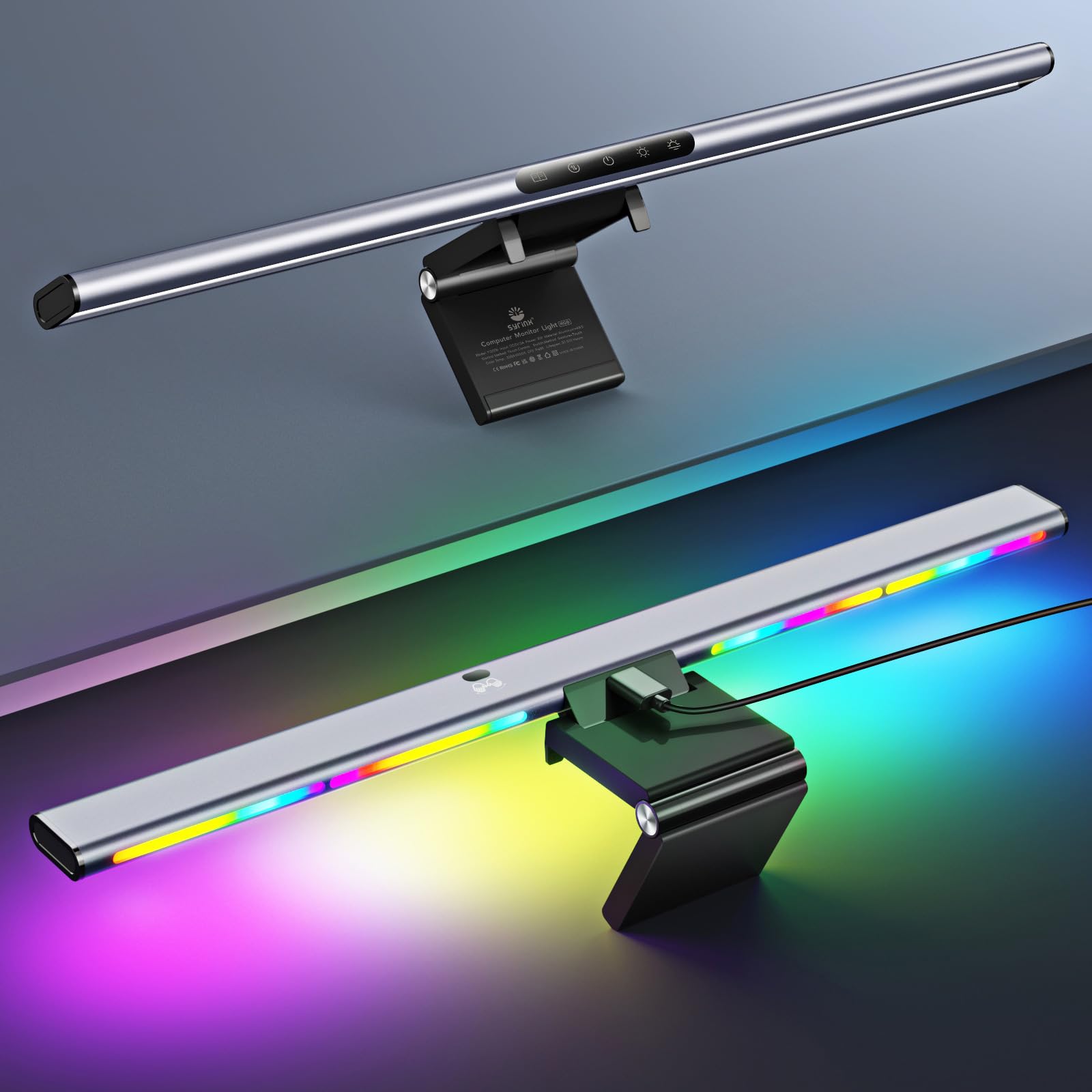 Syrinx Computer Monitor Light Bar  Eye Caring No Glare Monitor Lamp  LED Screen Light Bar with RGB Backlight  Touch+Gesture Control  Fit for All Screens  Dimmable PC Monitor Lamp for Gaming & Office