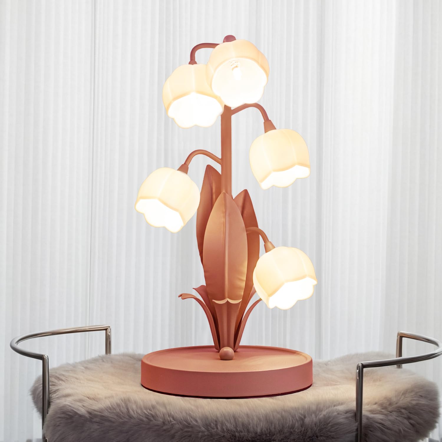 WERFOP Flower Table Lamp, Vintage Desk Lamp, 3 Color Modes, Medium Size, Pink, Model WF-TL-1218-Pink