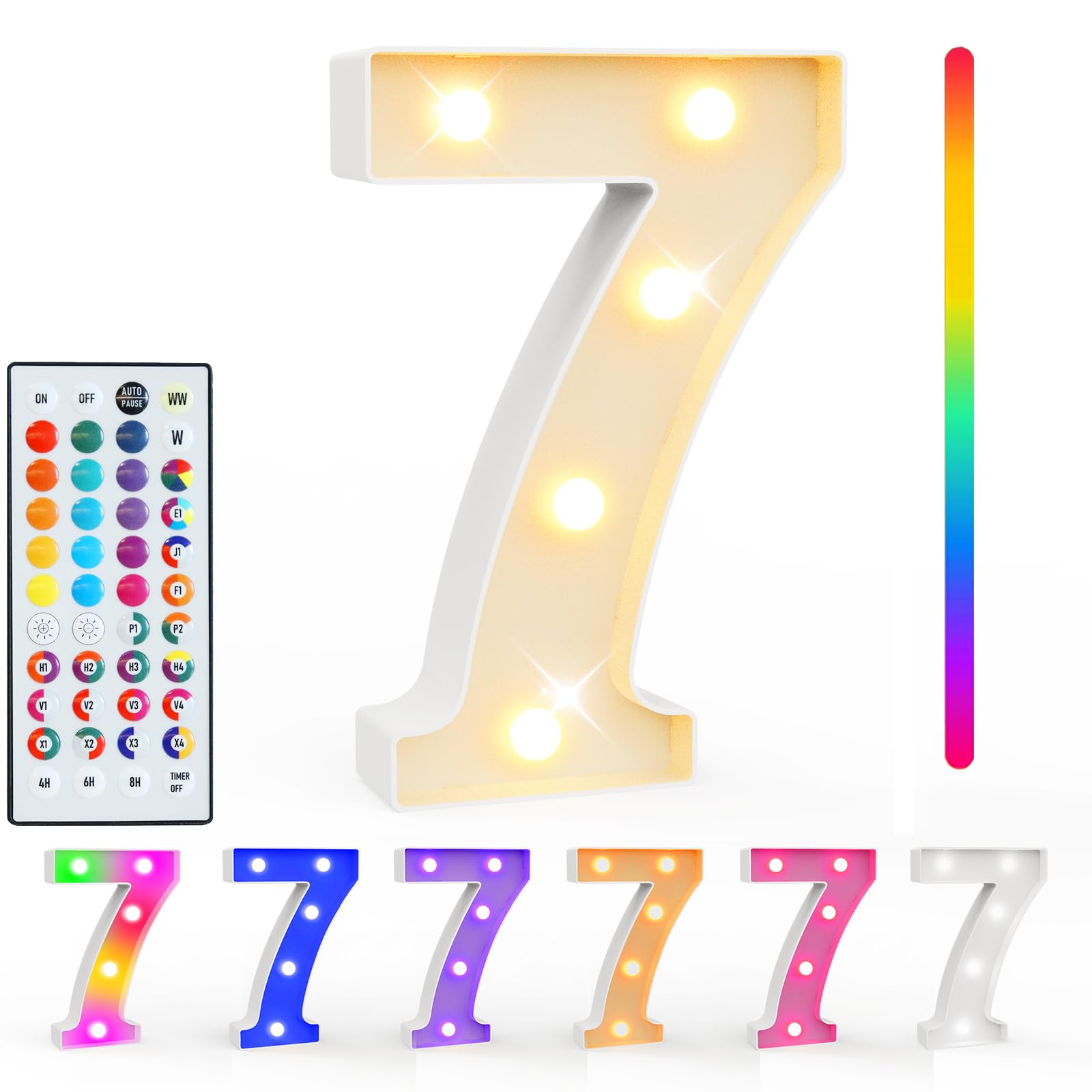 Pooqla Colorful Lighted Numbers With Remote  35 Colors Light Up Numbers For Party  Rgb Led Marquee Numbers Gift For Girls Boys 7Th Birthday Decorations  Wedding  Bar  Night Light  Home Decor  Number 7