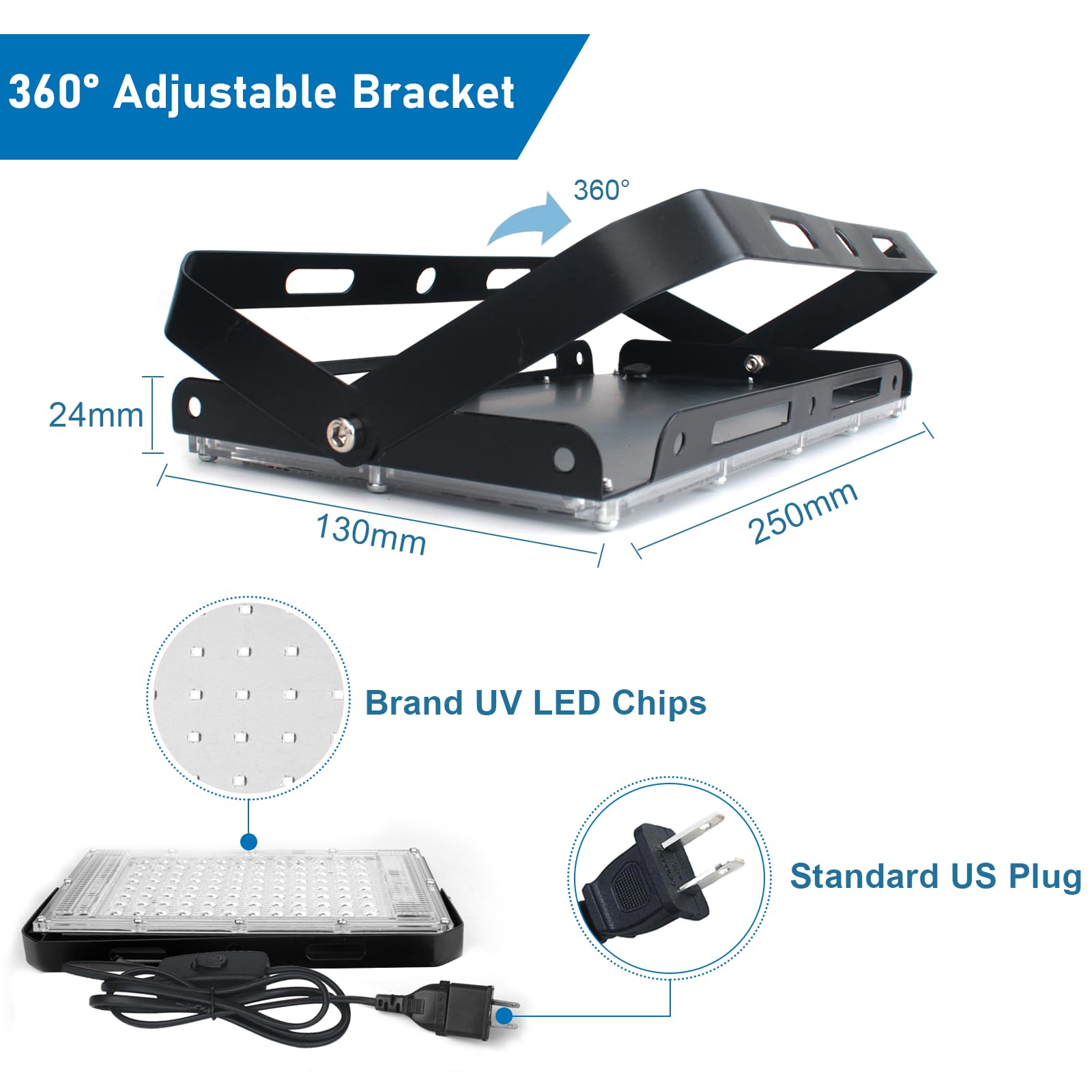 Indmird 100W Black Flood Light - Blacklight For Glow Parties, Halloween, Stage Lighting, Aluminum, Model Chx009